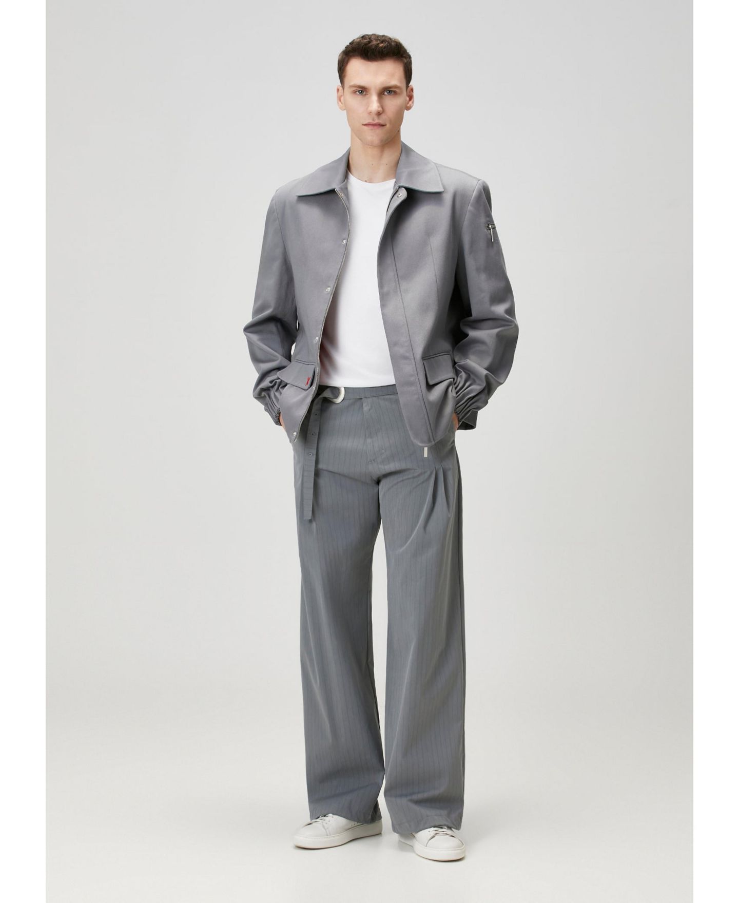 Мужской ремень PCFG Cotton Blend Striped Woven Pant With Belt, цвет: Серый — фото 6