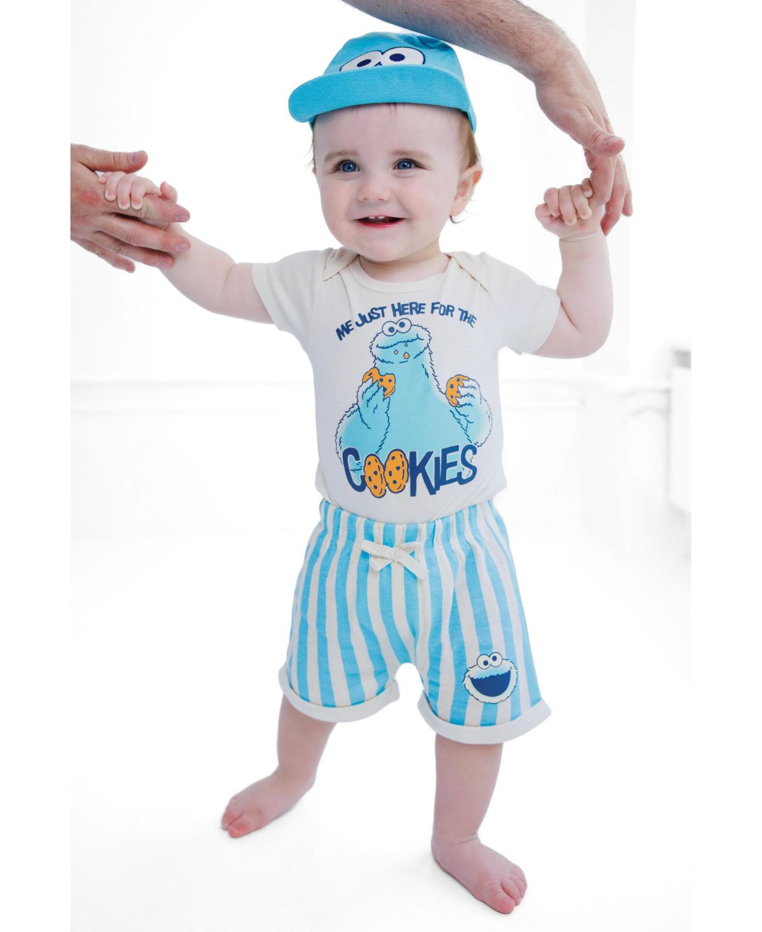 Baby Cookie Monster ( new born to 24 M )Short Sleeve Bodysuit and Bottoms Set with Hat