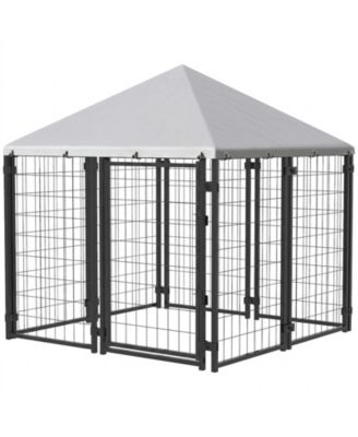 Lockable Outdoor Dog House Kennel with Water-Resistant Roof Cover