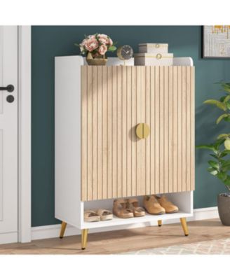 6-Tier Shoe Storage Cabinet with Adjustable Shelves, Shoe Cabinet with Doors, Wooden Shoes Rack