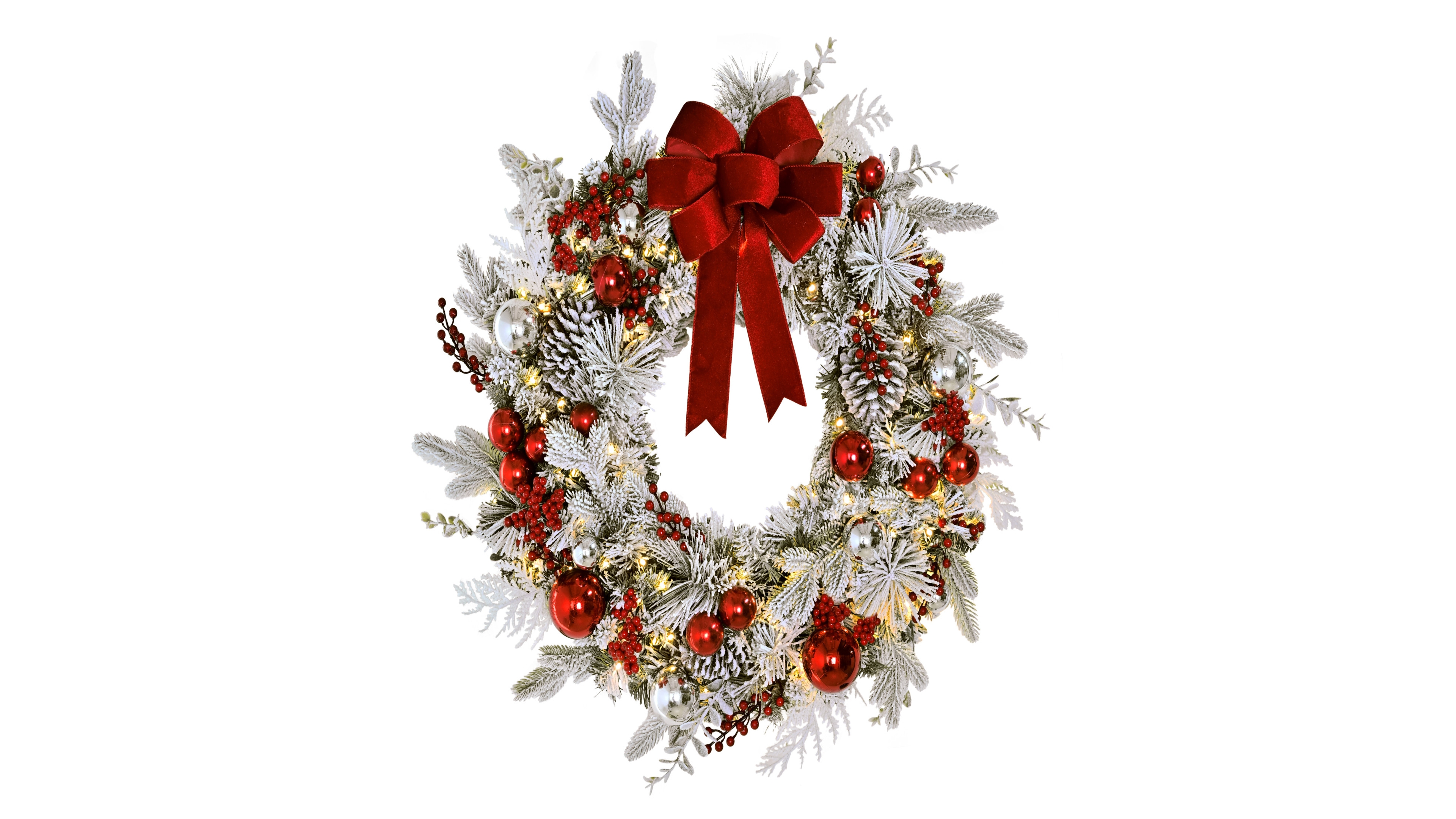 Puleo International 32" Pre-Lit Flocked Artificial Christmas Wreath