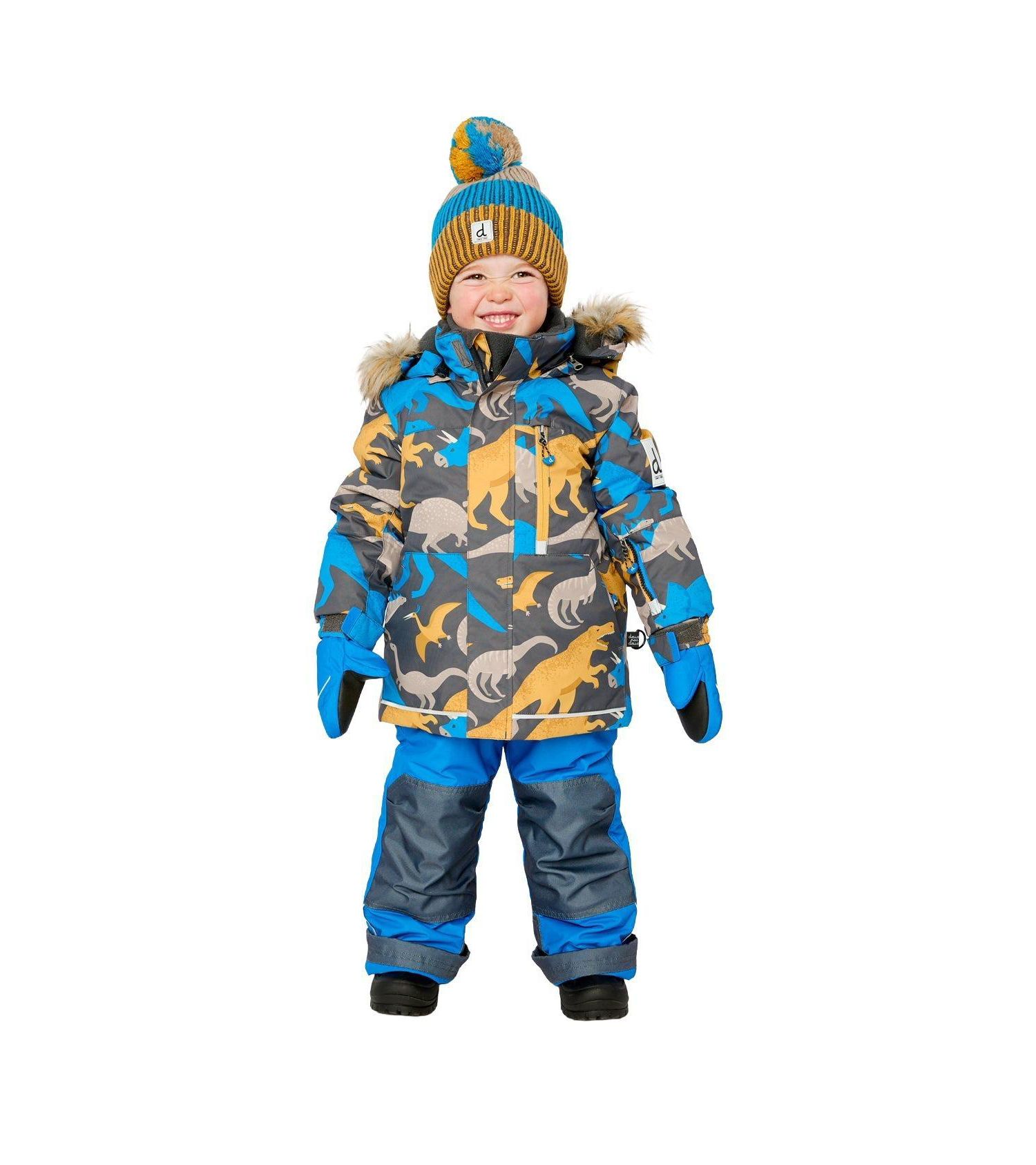 Little and Big Boy Two Piece Play Snowsuit Dinosaur Print with Pants