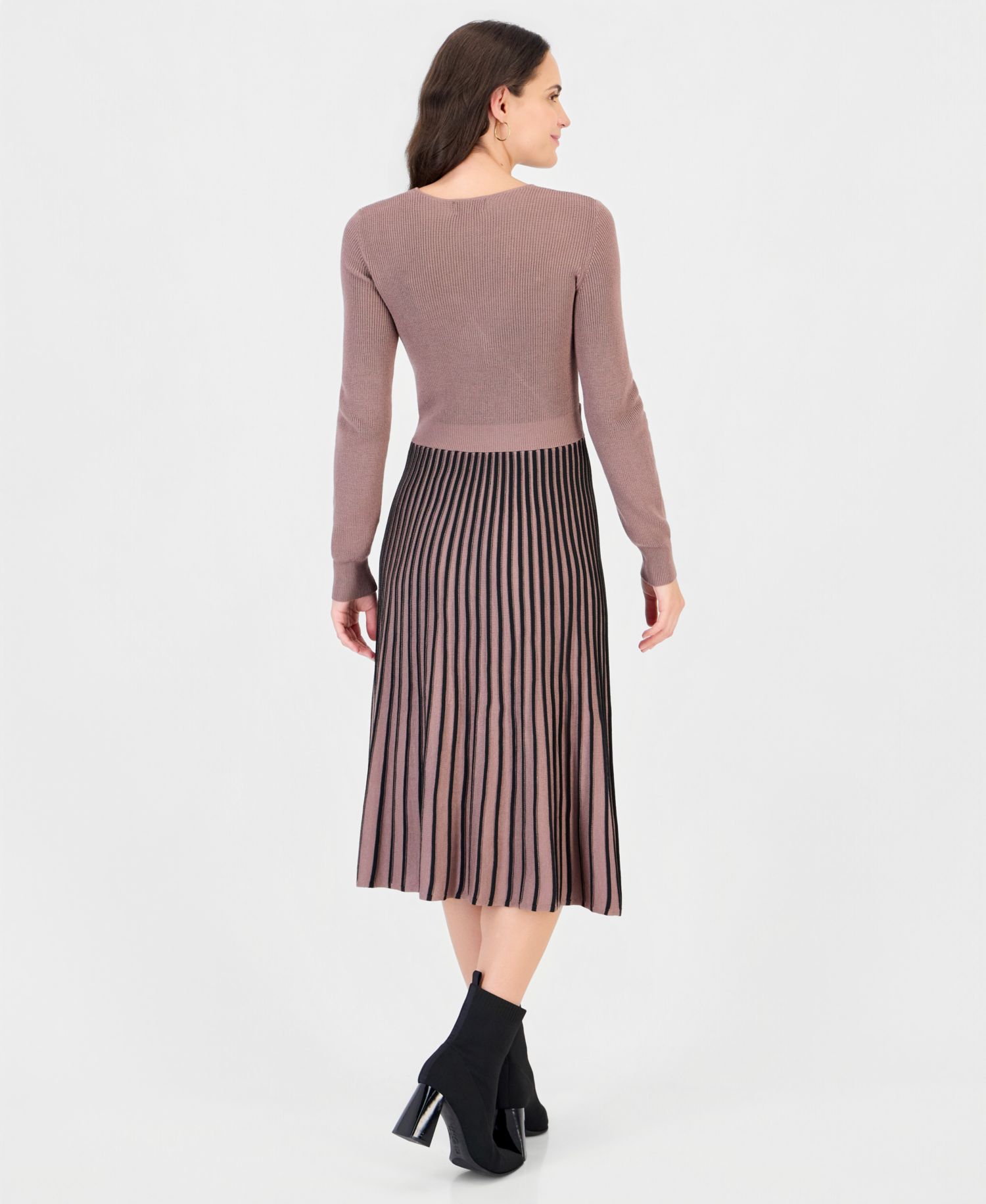 Petite Two-Tone Belted Sweater Dress