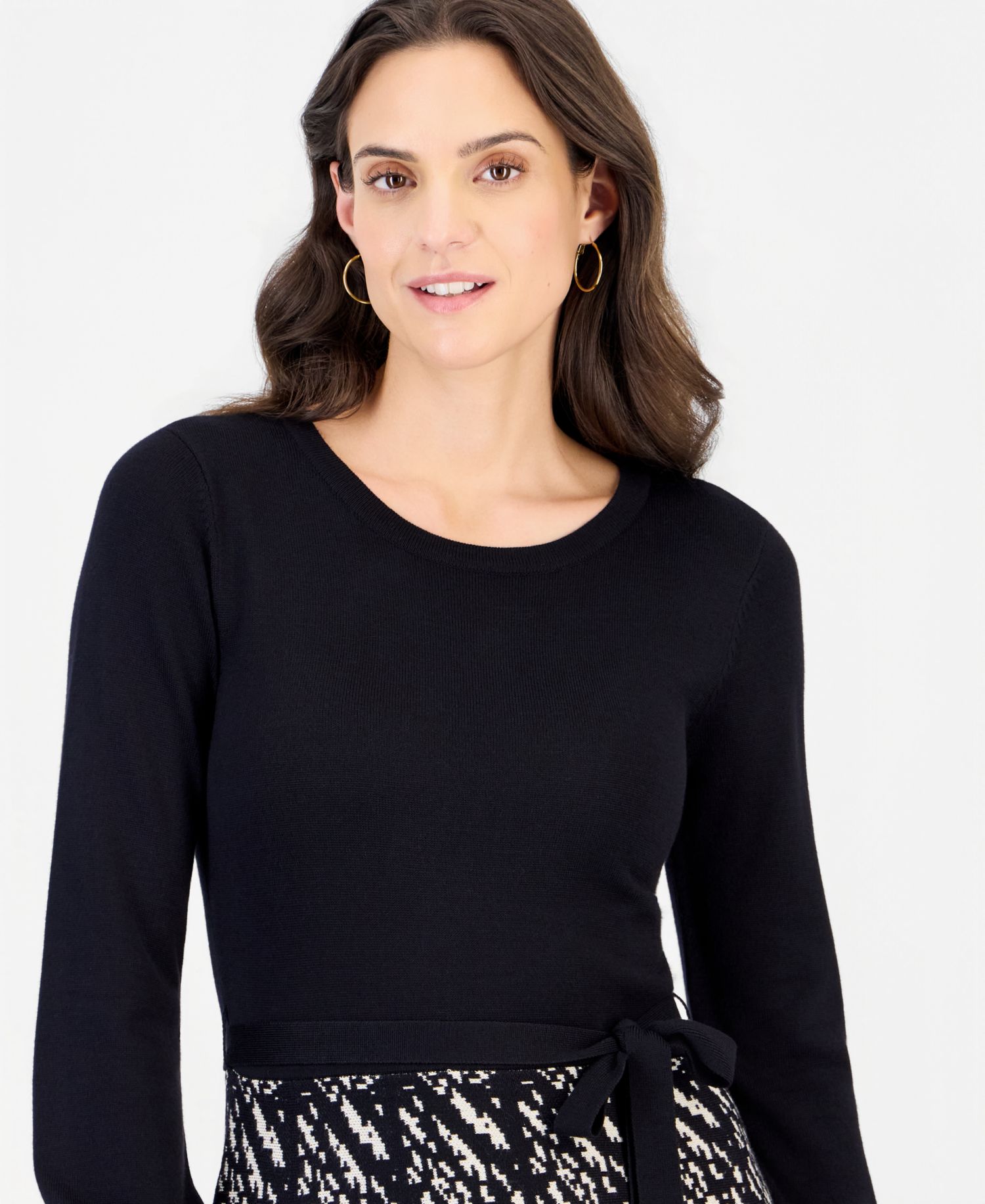 Women's Long-Sleeve Crewneck A-Line Sweater Dress