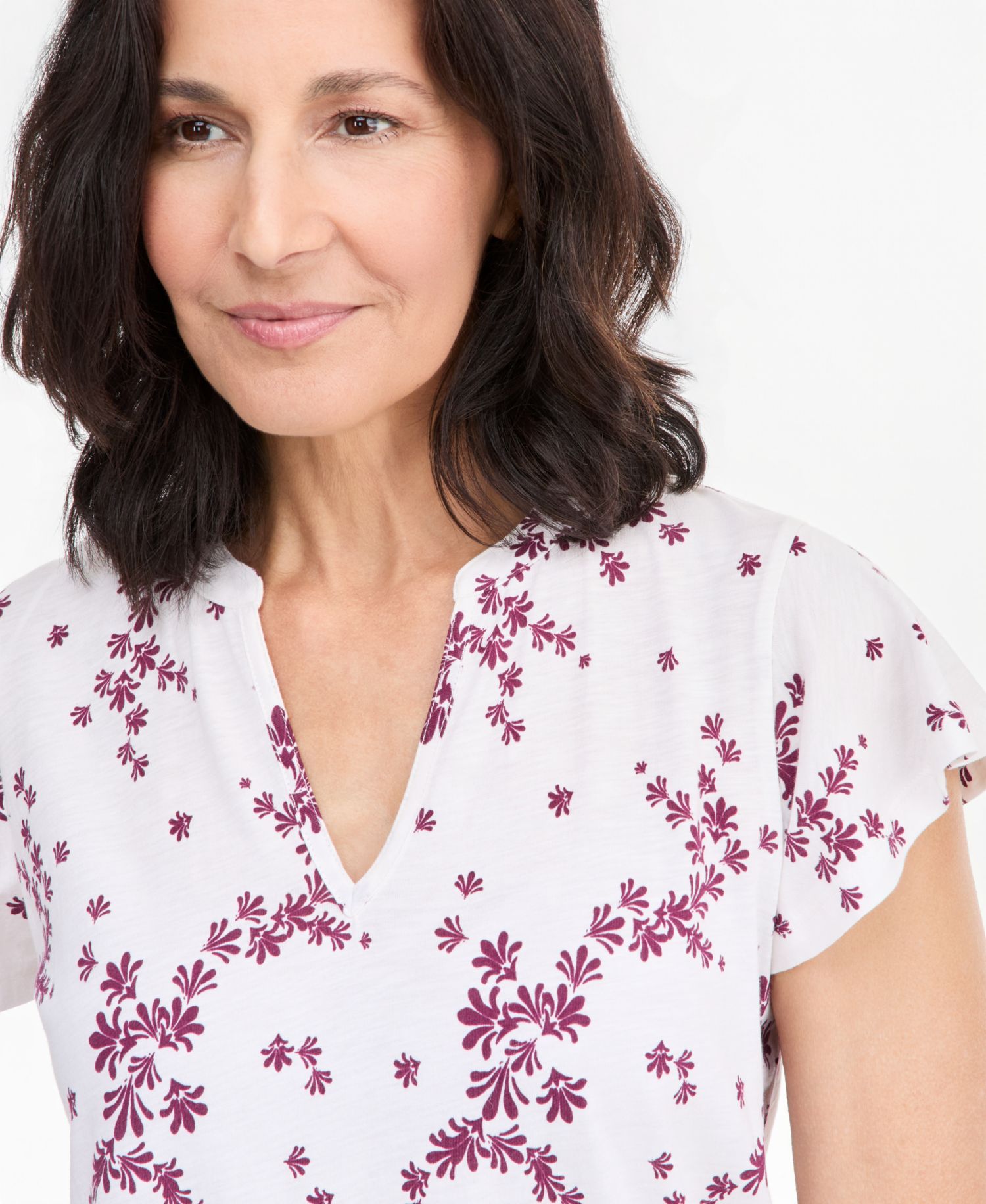 Petite Printed Flutter-Sleeve V-Neck Top
