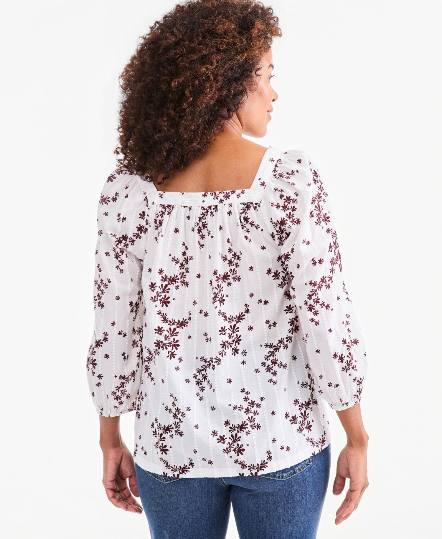 Plus Printed Square-Neck Cotton Top