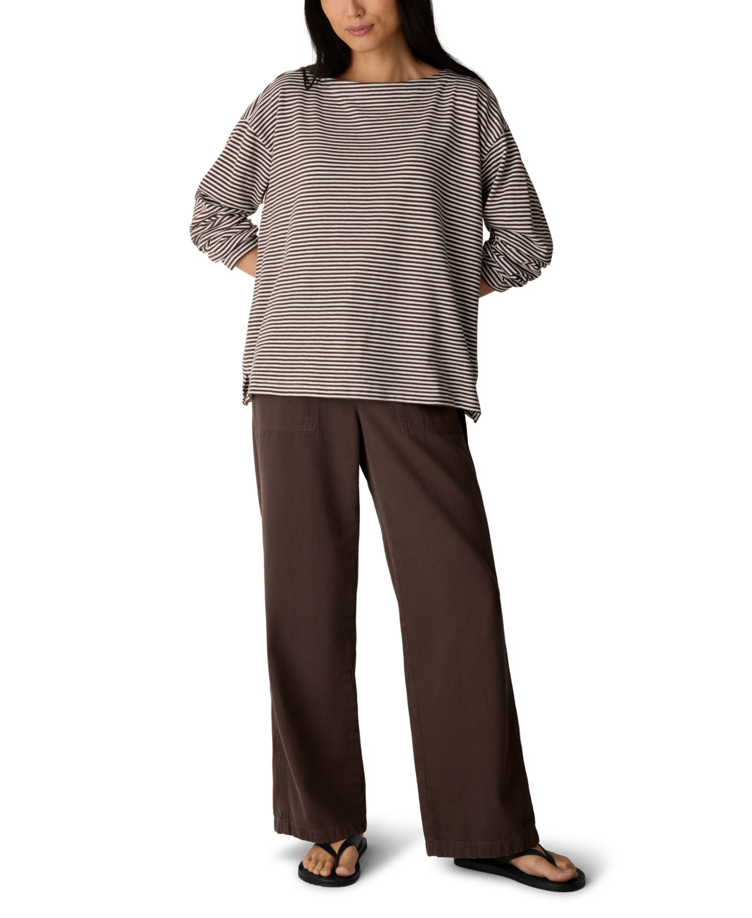 Women's Striped Bateau Neck Long-Sleeve Top