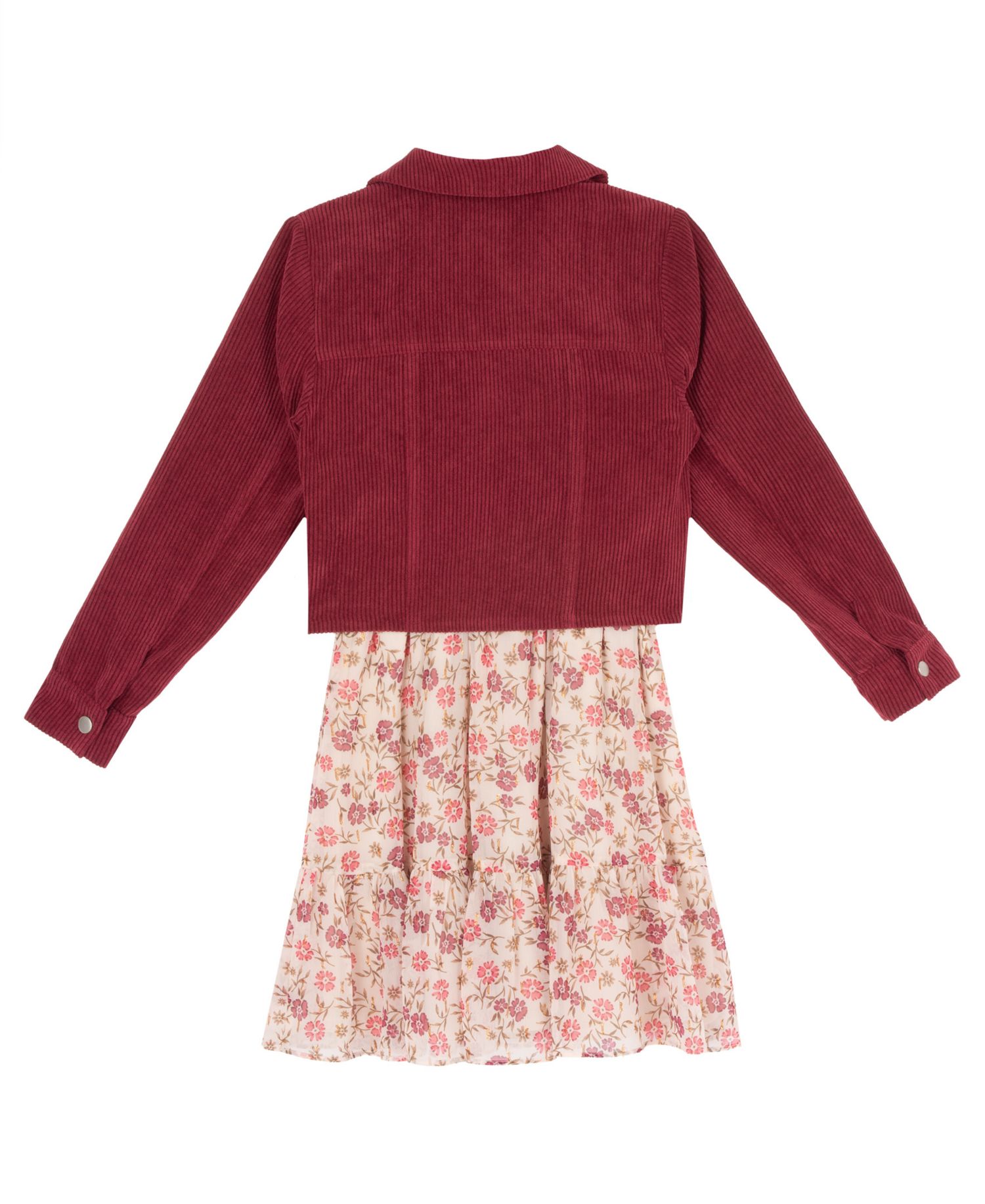 Girls' 7-16 Floral Lurex Chiffon Dress and Corduroy Jacket, 2-Piece Set