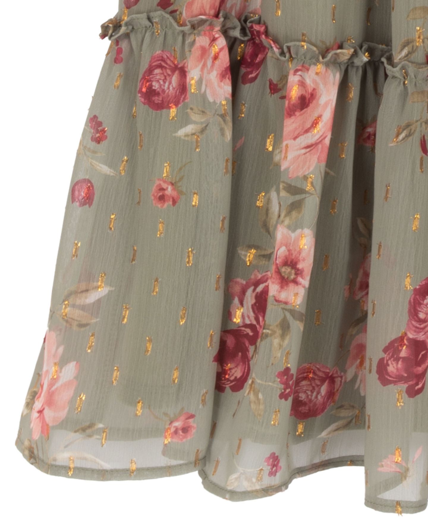 Платья Rare Editions Printed Chiffon Long-Sleeve Dress with Necklace, 2-Piece Set для девочек, цвет: Шалфейный зелёный — фото 4