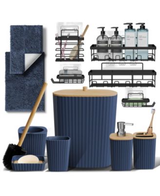 Modern Complete Bathroom Decor and Accessory Set with Bath Rugs and Shower Caddy Set