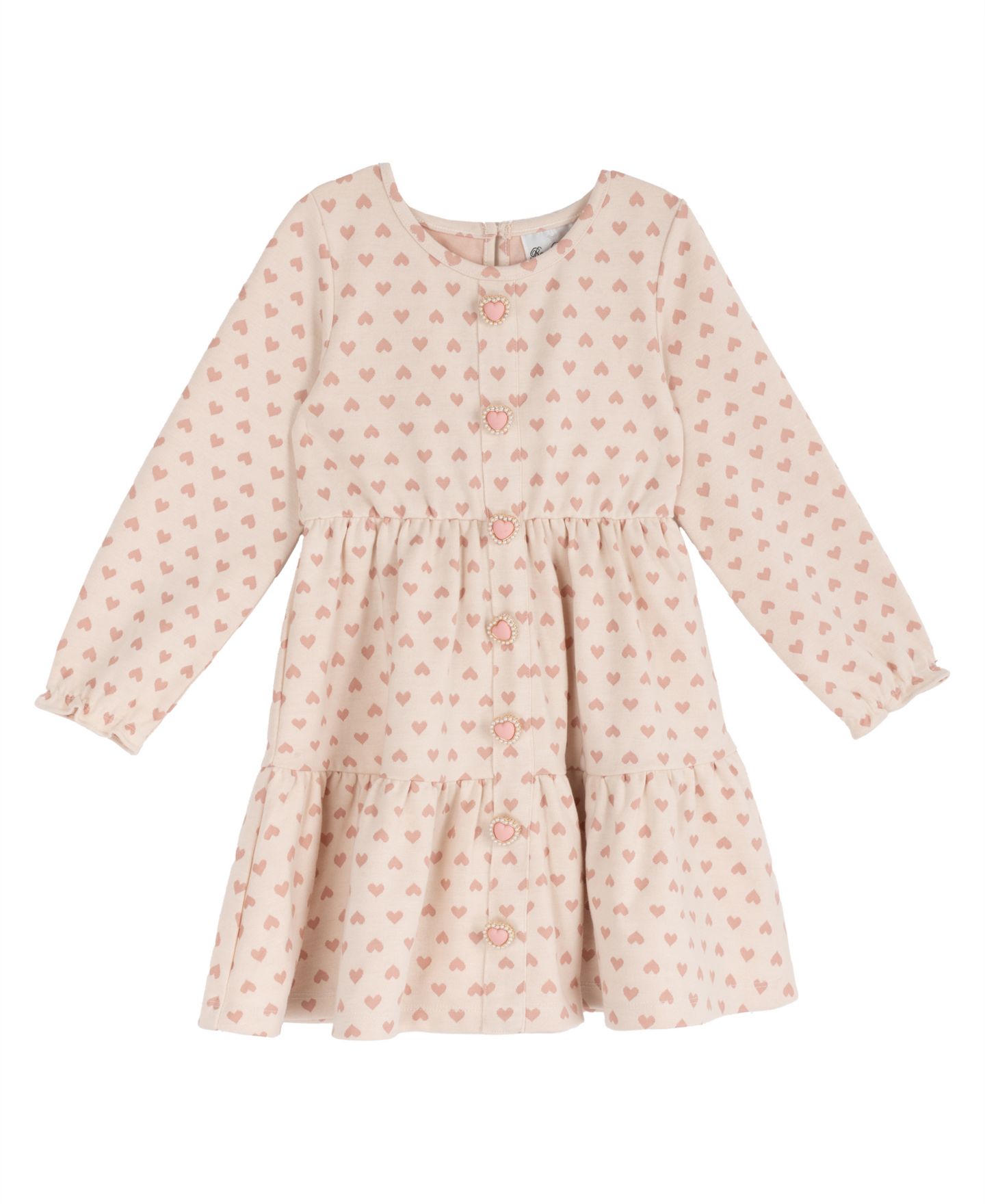 Платье Rare Editions Heart Print Long-Sleeve Dress для девочек, цвет: Кремовый — фото 1
