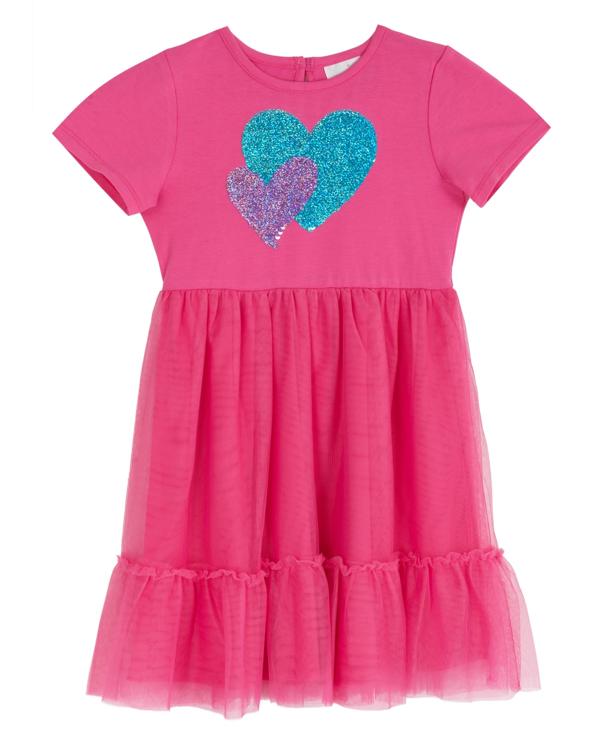 Rare Editions Girls' 2T-6X Sequin Heart Short-Sleeve Dress and Denim Jacket, 2-Piece Set