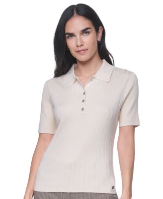 Women's Short-Sleeve Polo Ribbed Sweater