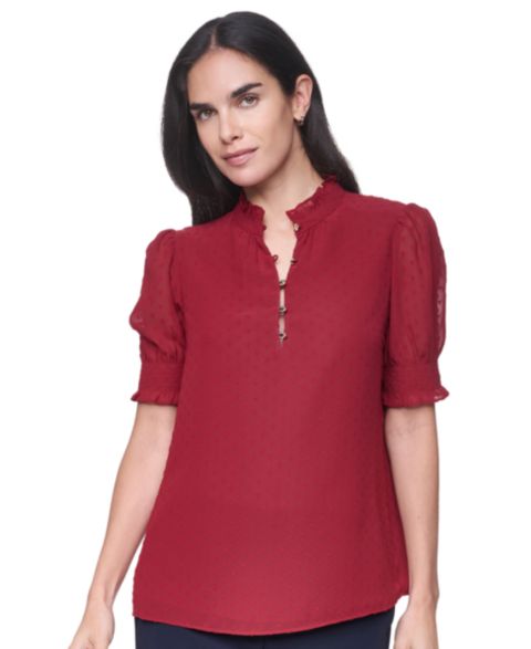 Женский топ Tommy Hilfiger Clip Dot Mock Neck Popover Top, цвет: Малиновый