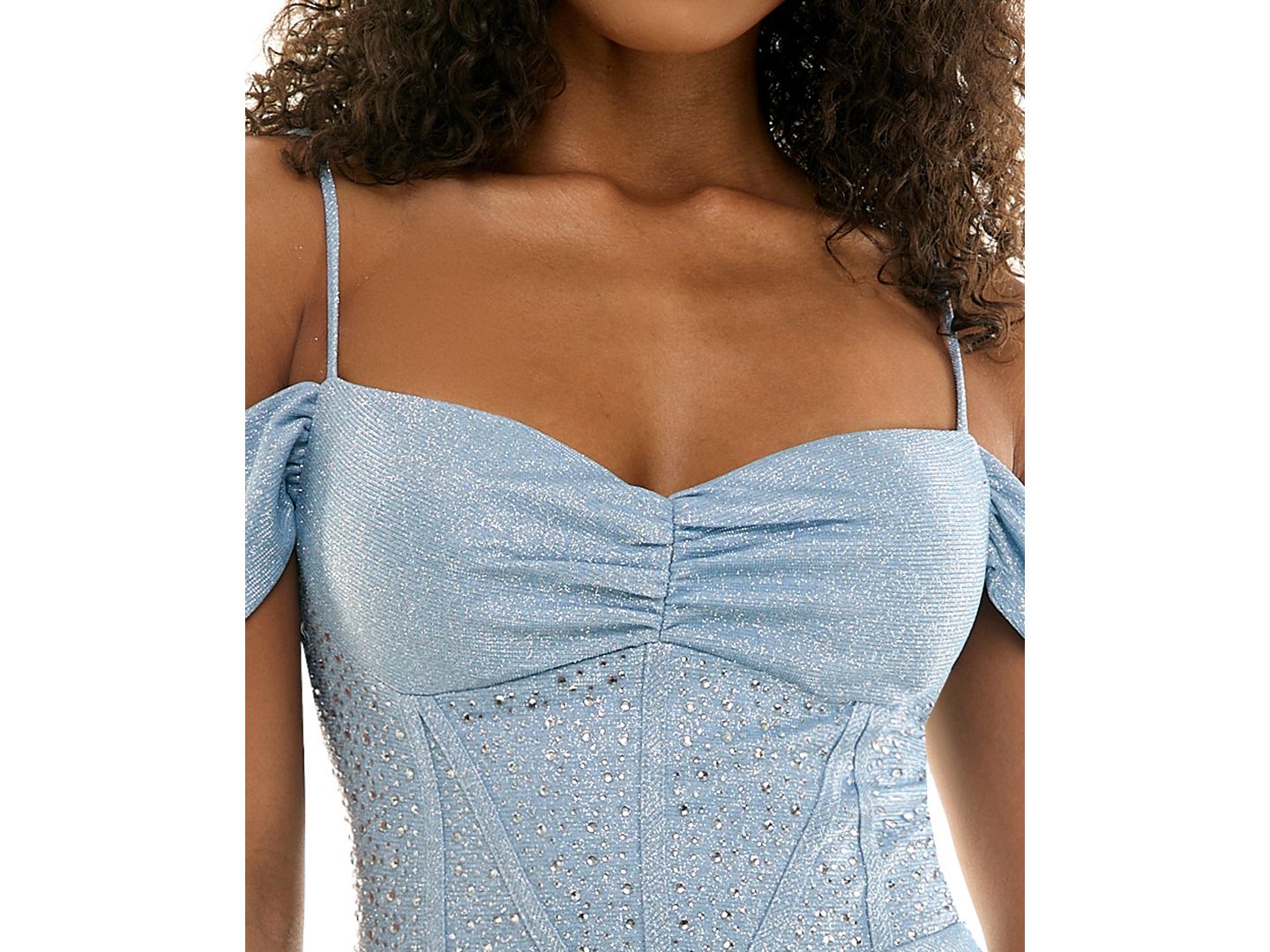 Женское платье City Studios Juniors' Off-Shoulder Embellished Sweetheart Mini, цвет: Небесно-голубой — фото 4