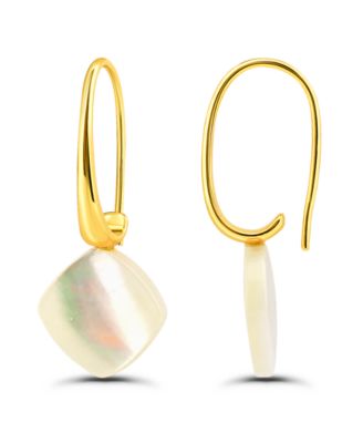 Genuine Imitation Pearl Diamond Shape Hardwire Fishhook Drop Earrings