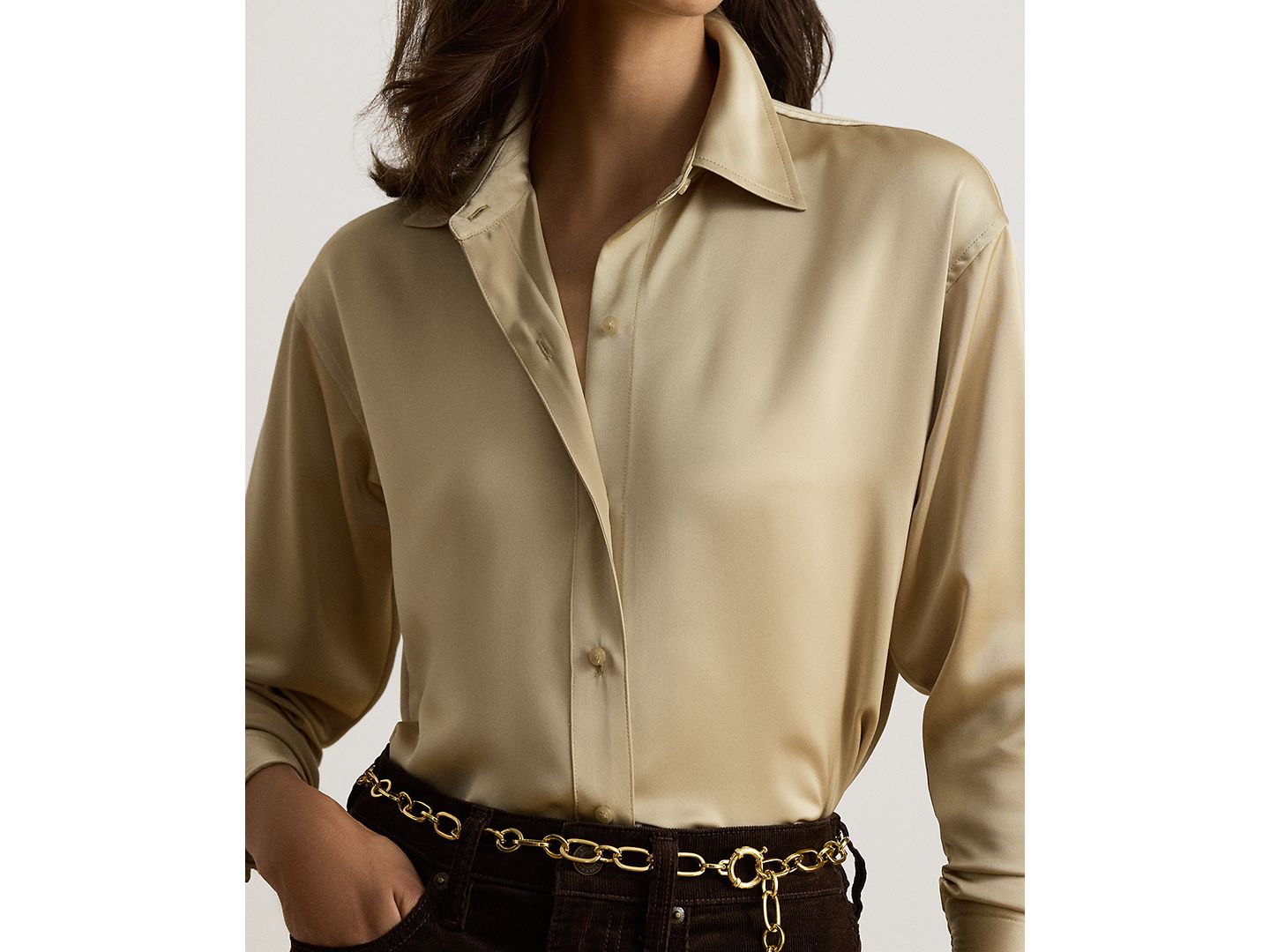 Женская блузка Lauren Ralph Lauren Petite Long-Sleeve Satin, цвет: Сланцевый — фото 9