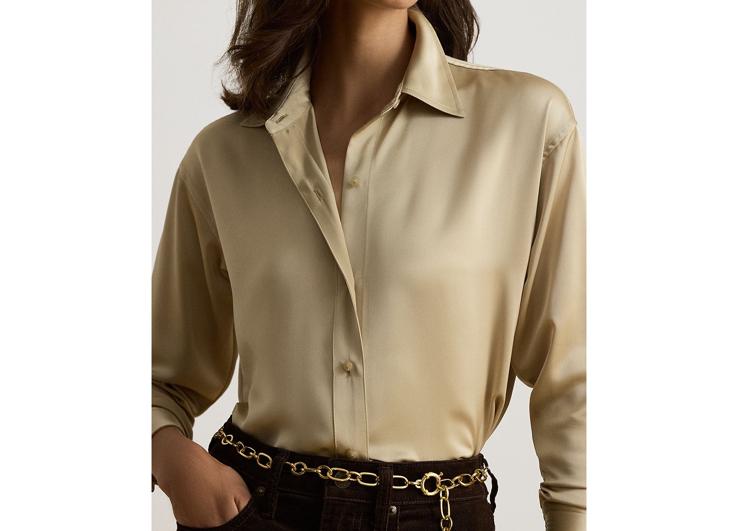 Petite Long-Sleeve Satin Blouse