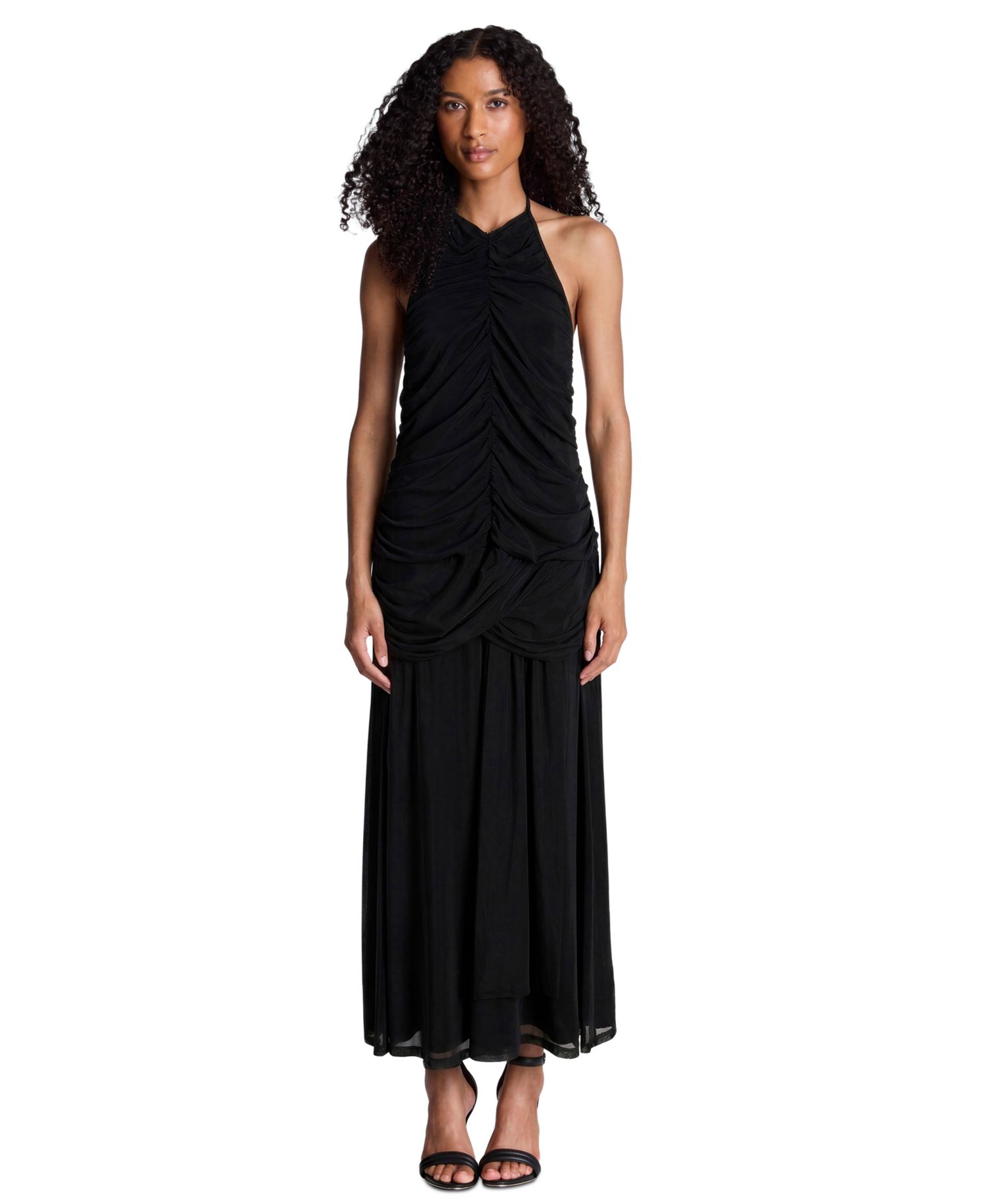 Women's Halter Ruched Open-Back Dress