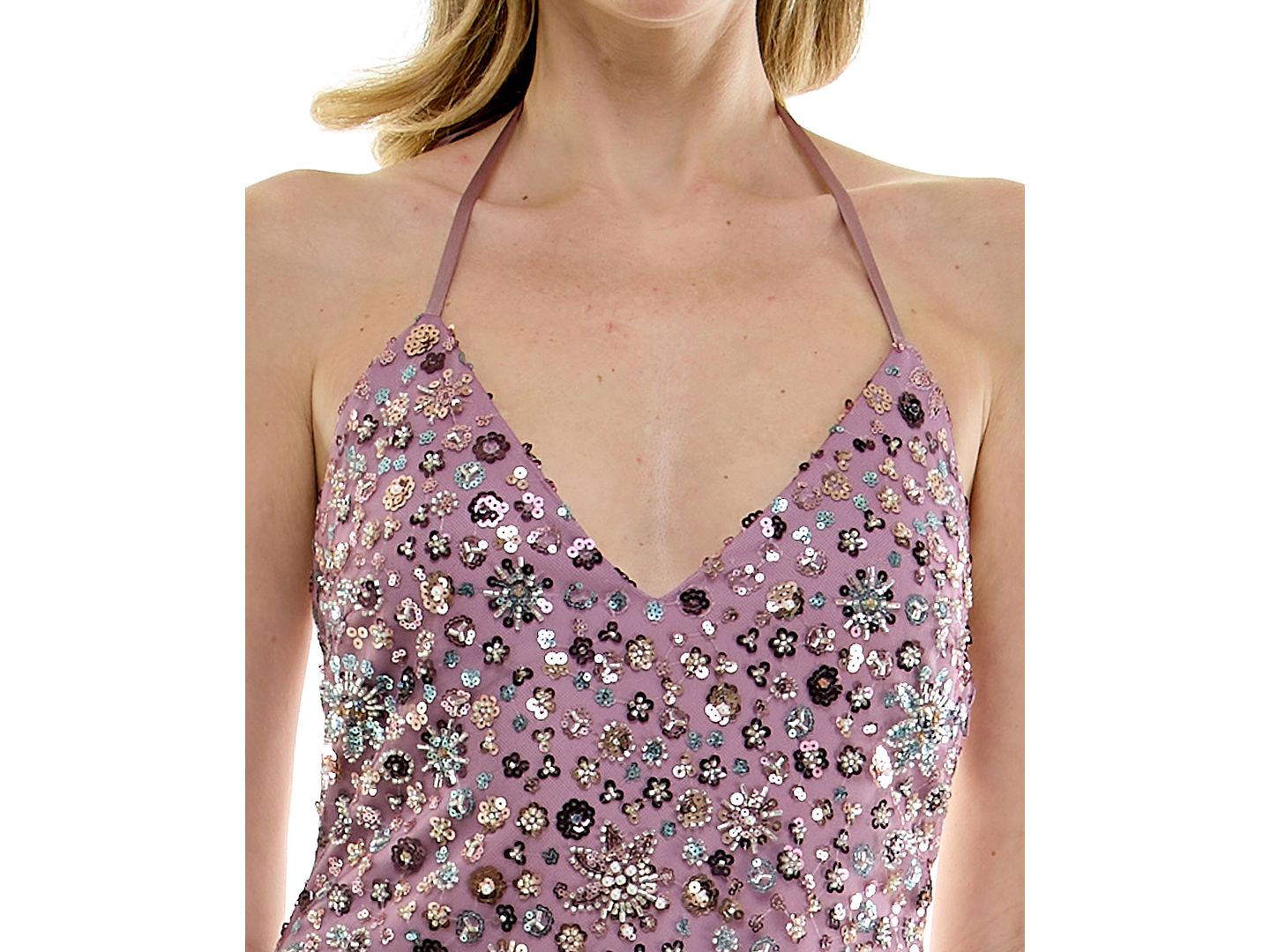 Женское платье RARE Juniors' Beaded Sequin Halter A-Line Mini, цвет: Розовато-лиловый — фото 3