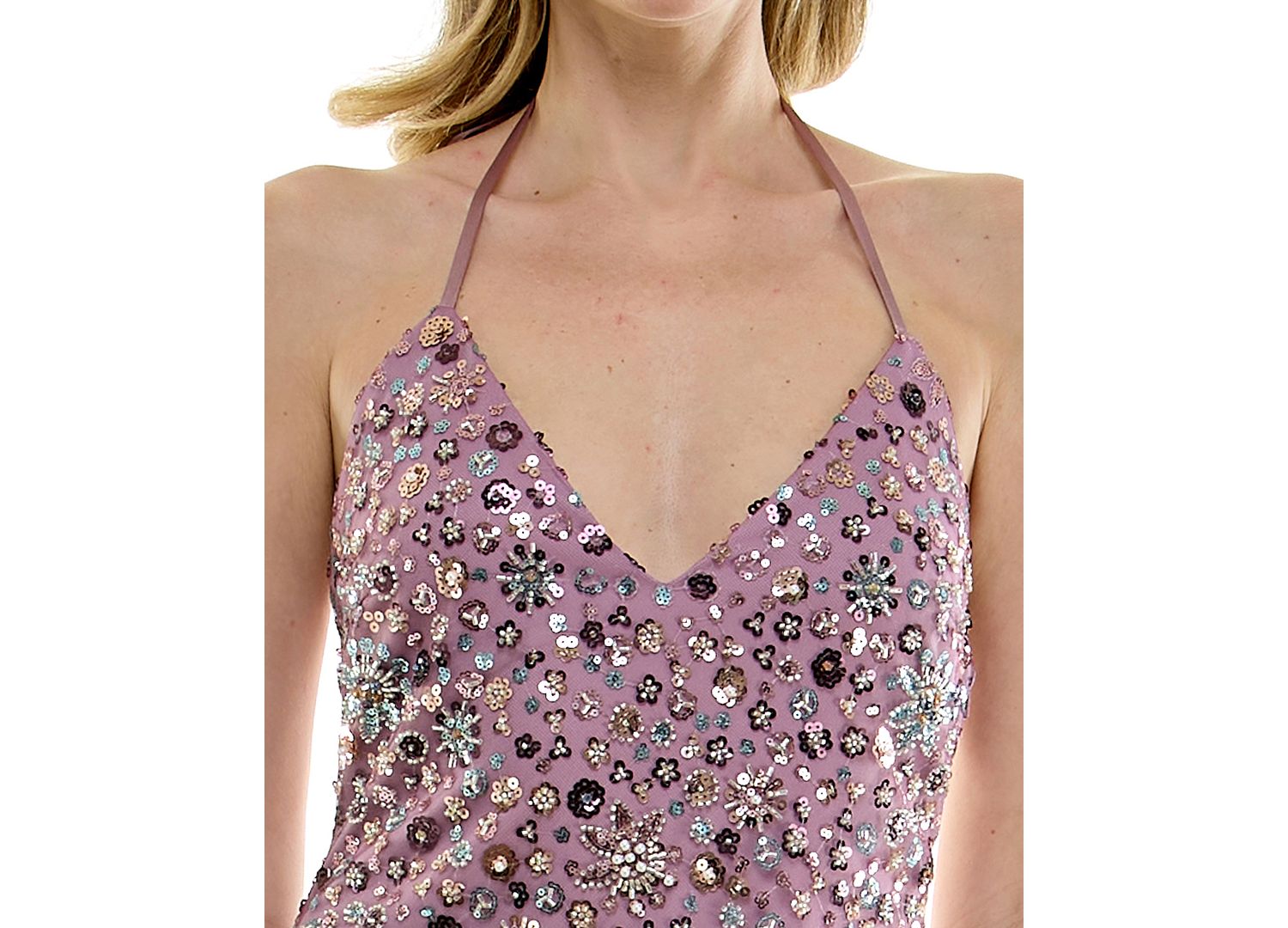 Juniors' Beaded Sequin Halter A-Line Mini Dress
