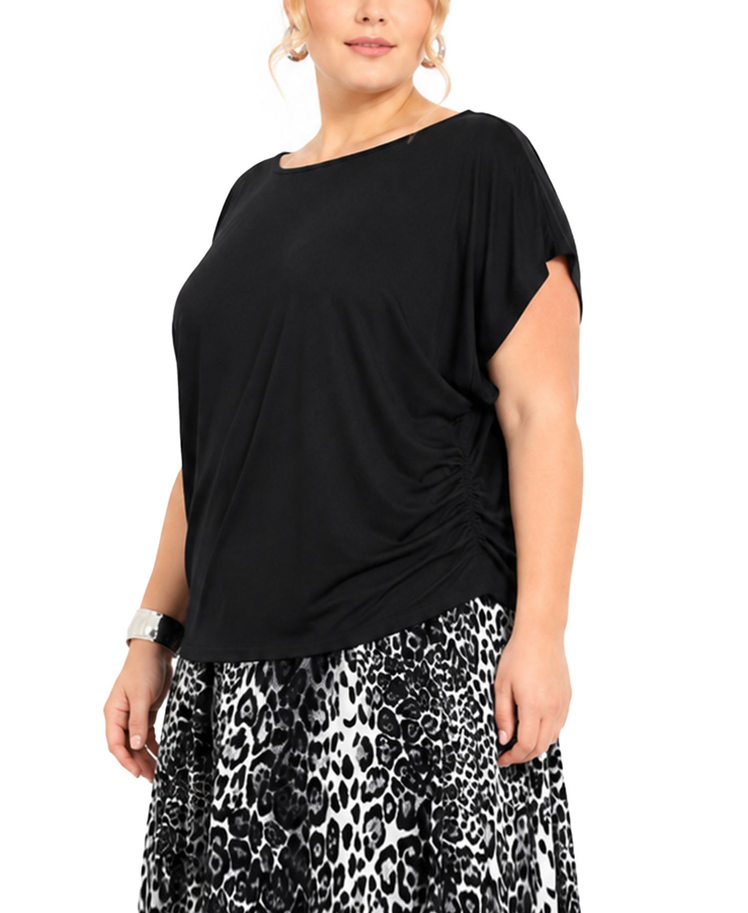 Plus Size Techno Crepe Short-Sleeve Ruched Top