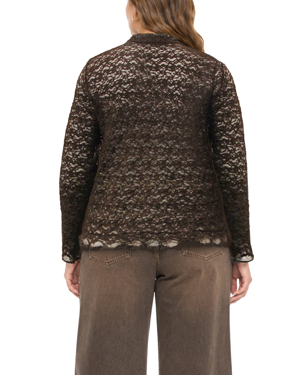 Coin 1804 Plus Floral Edge Lace Button-Front Shirt