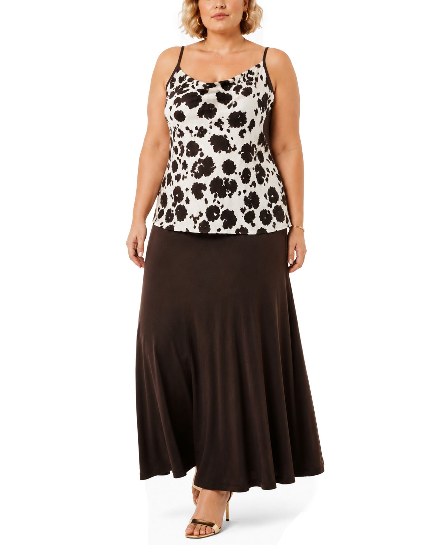 Plus Size Cow-Print Drape Neck Cami Top