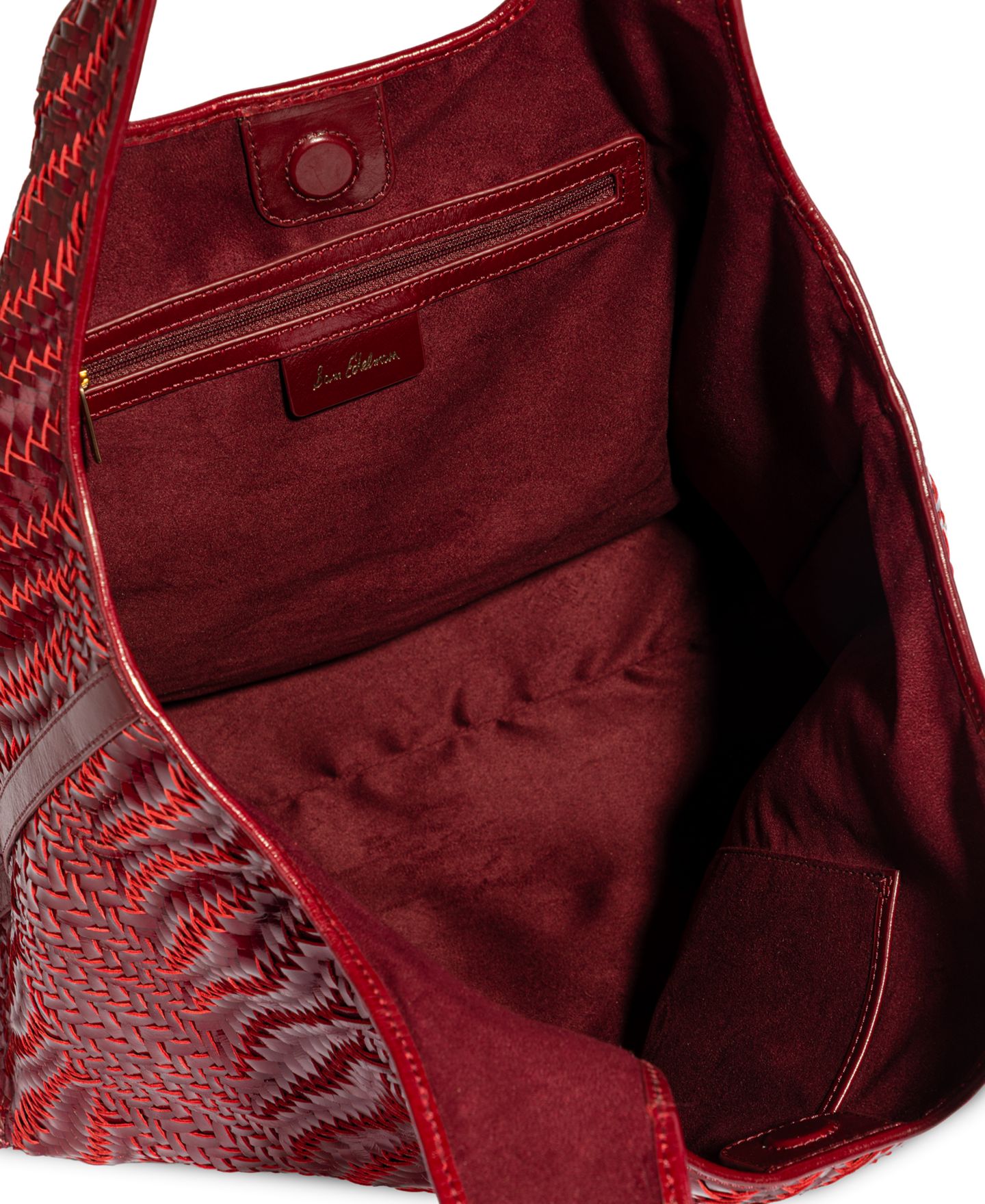Женская сумка Sam Edelman Charli Woven Large Woven Leather Tote Handbag, цвет: Вишнёвый — фото 5