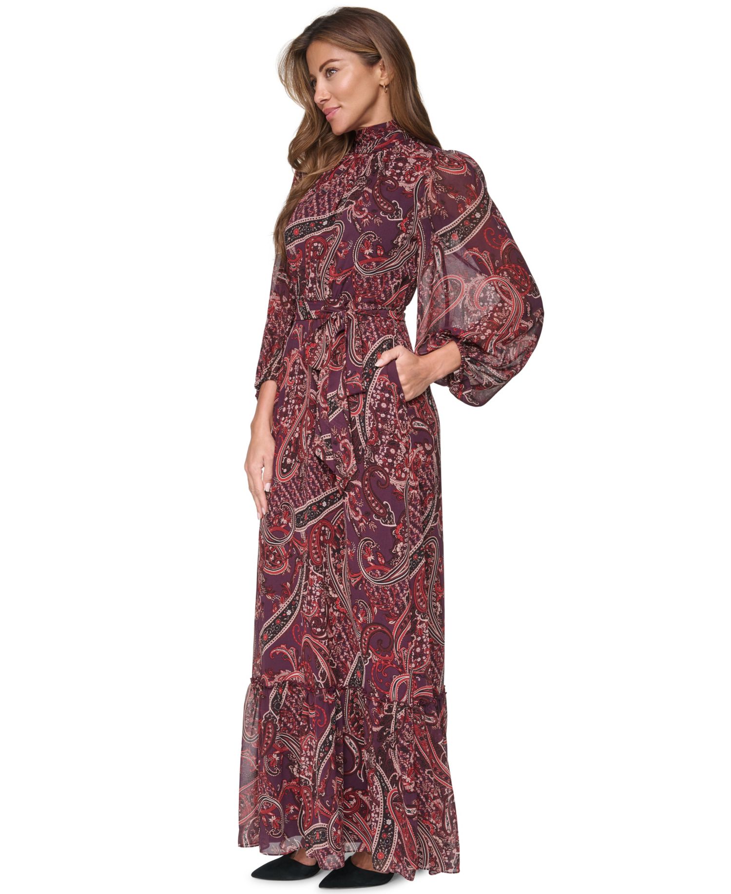 Plus Mock Neck Tiered Maxi Dress