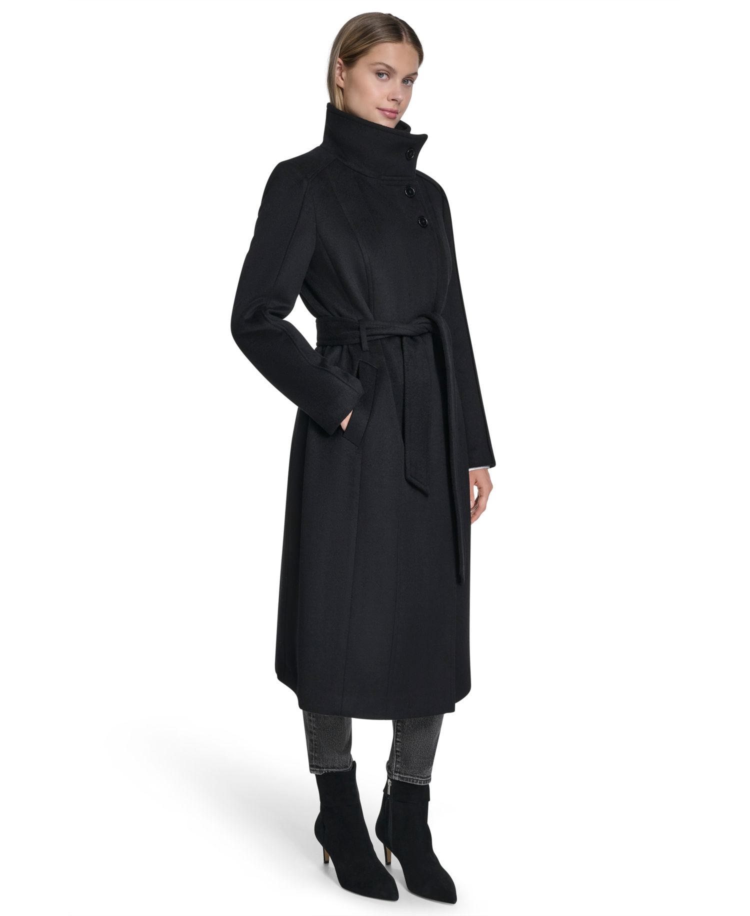 Women's Asymmetric Belted Long Wool-Blend Coat