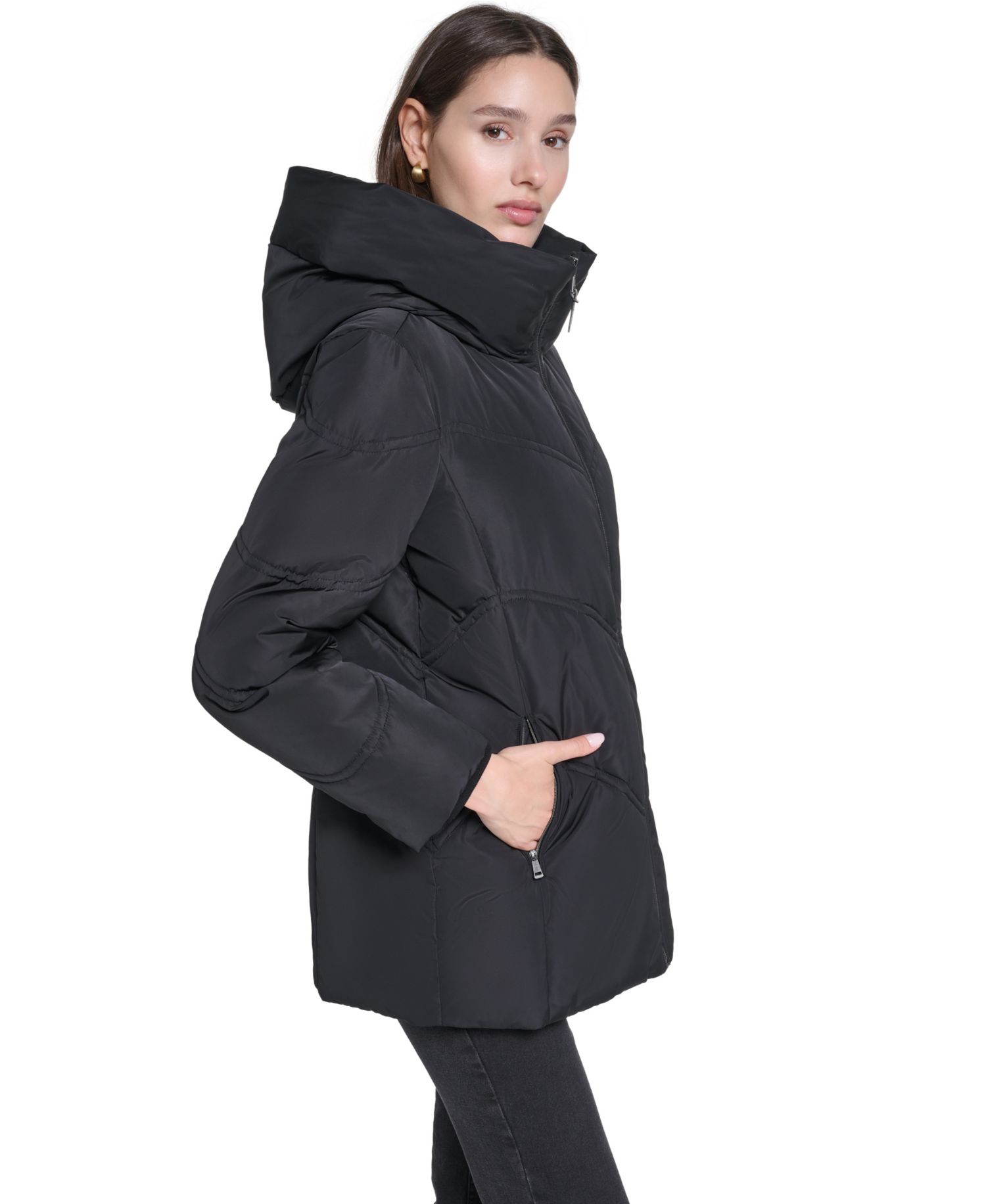 Women's Hooded Chevron-Quilted Puffer Jacket