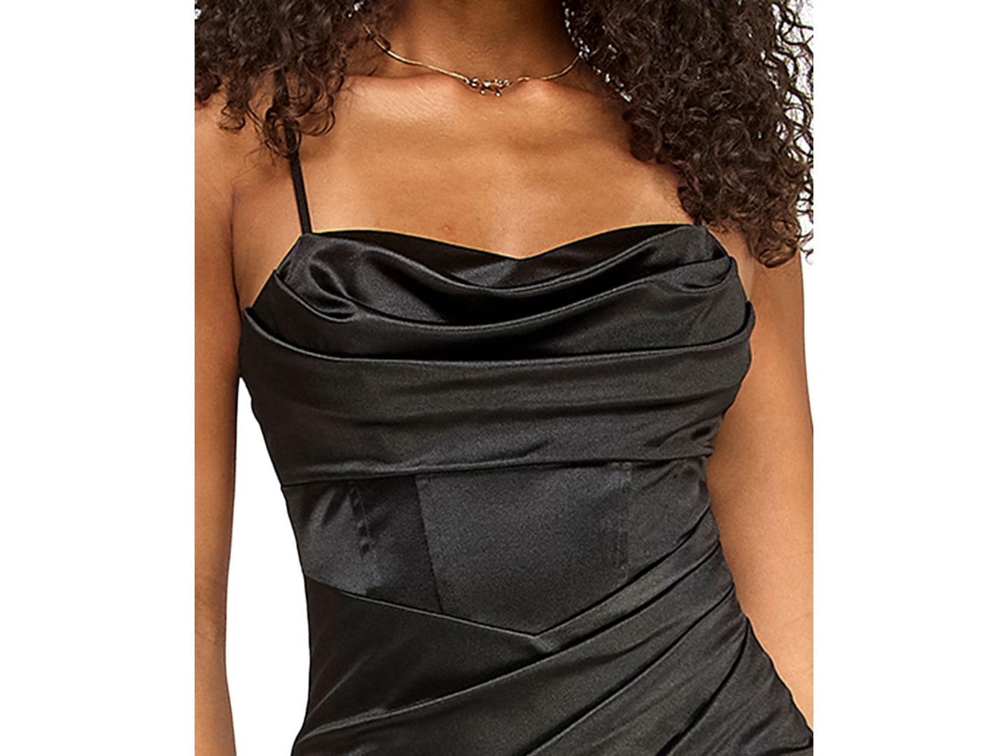 Женское платье Emerald Sundae Satin Cowl Neck Asymmetric-Hem Midi, цвет: Чёрный — фото 3