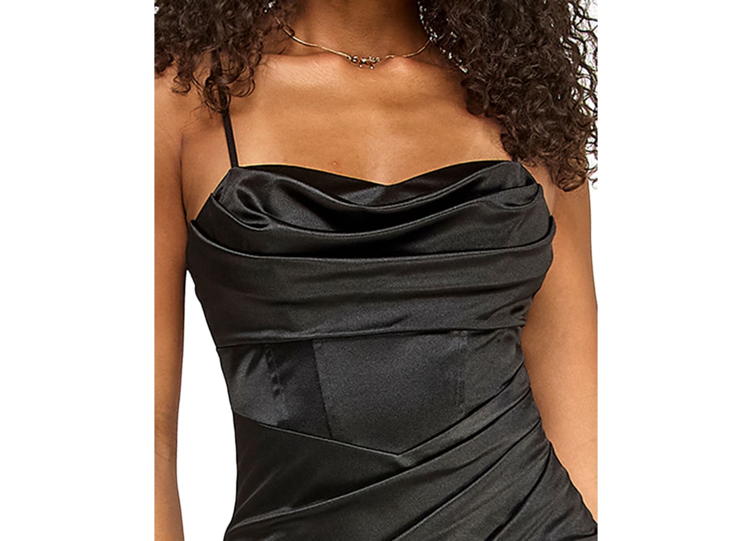 Women's Satin Cowl Neck Asymmetric-Hem Midi Dress