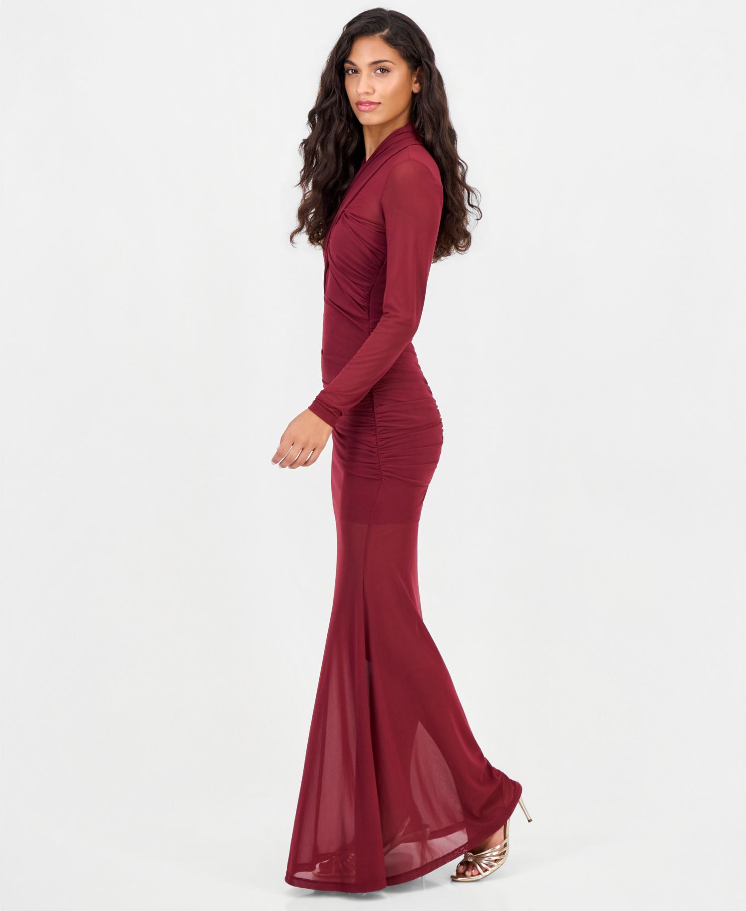 Women's Veria Long-Sleeve Mesh Wrap Maxi Dress