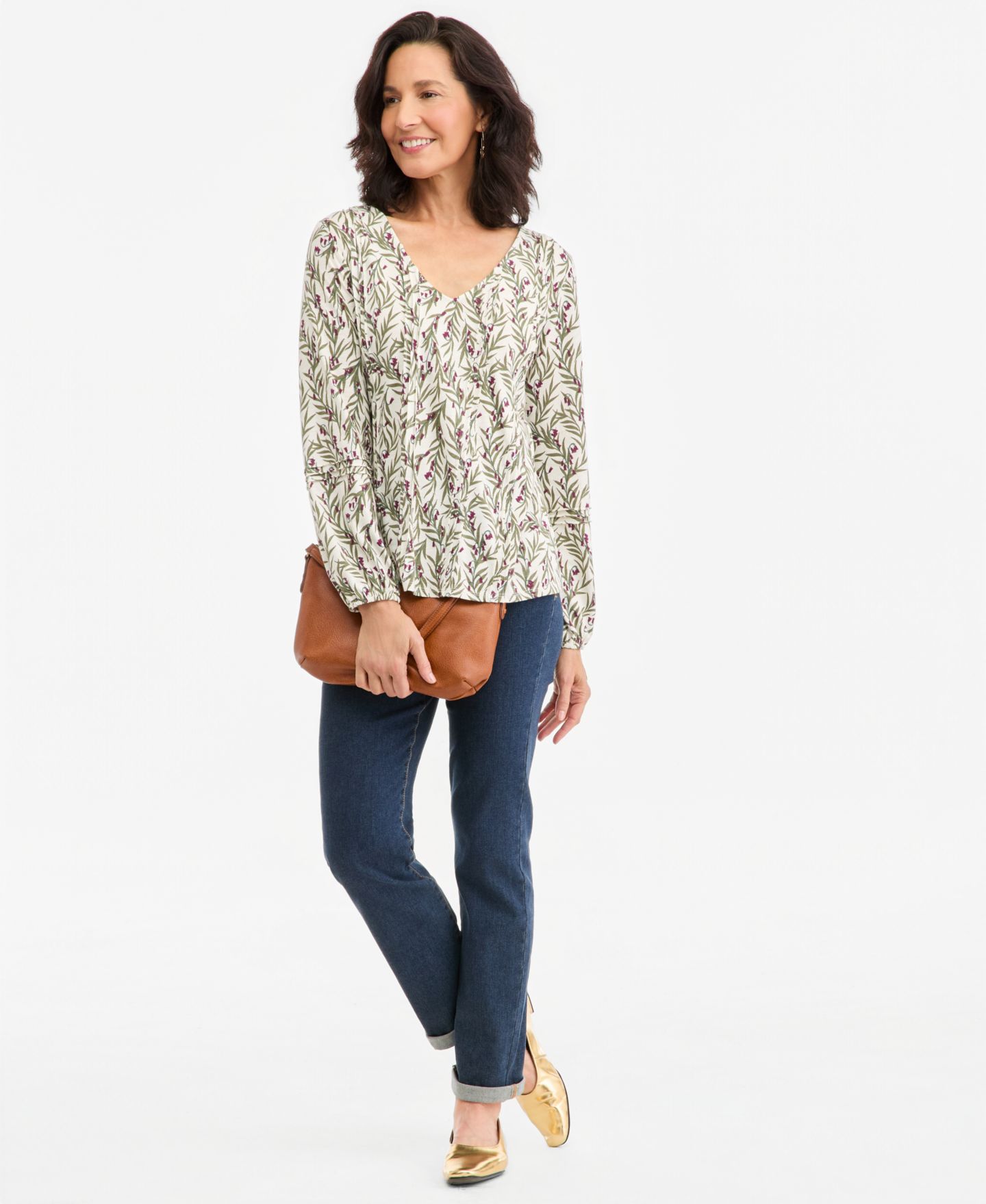 Женский топ Style & Co Printed Pintuck V-Neck Knit Top, цвет: Ванильный — фото 2
