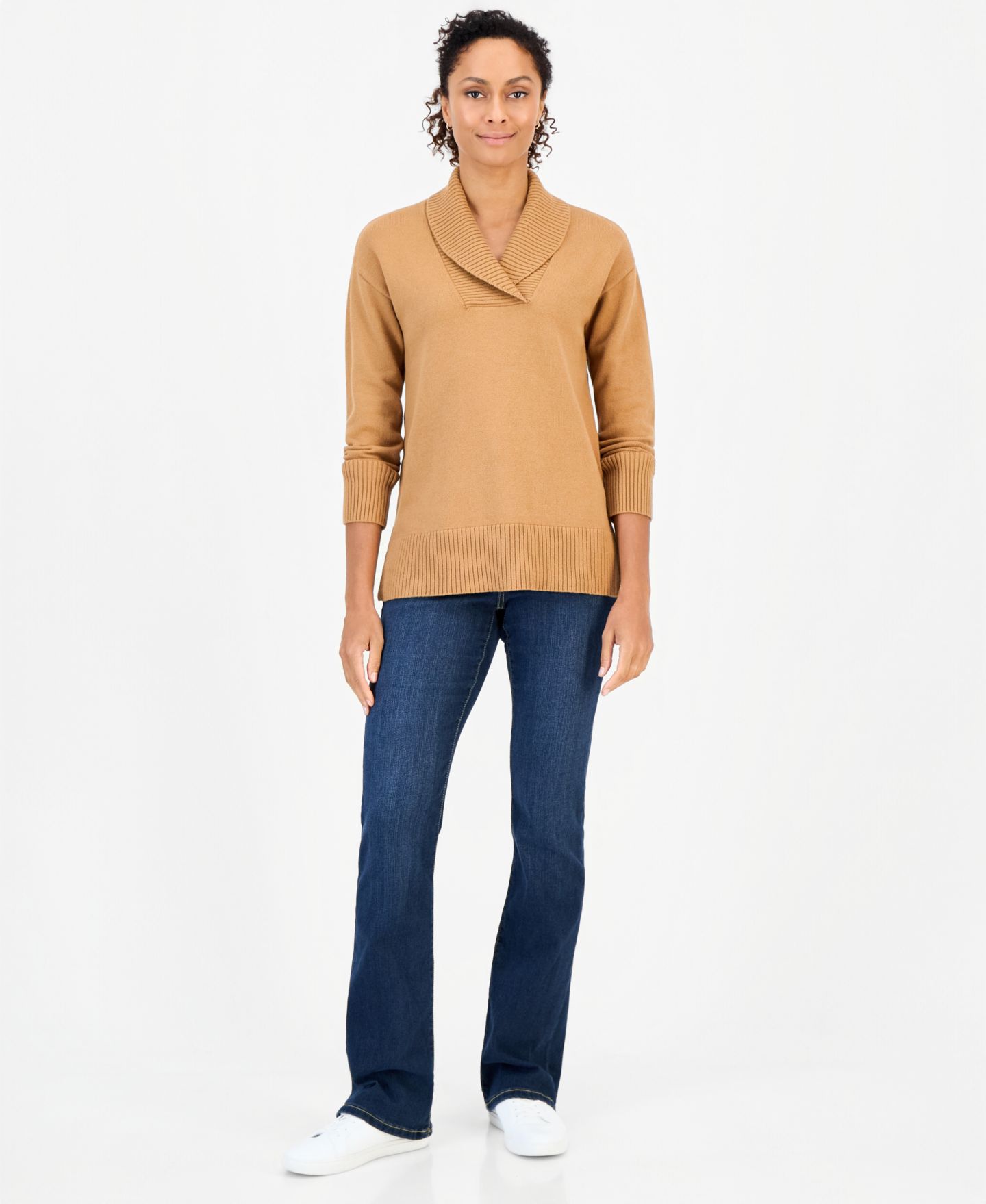 Женский свитер Style & Co Petite Shawl Collar Cotton-Blend, цвет: Beechwood — фото 2