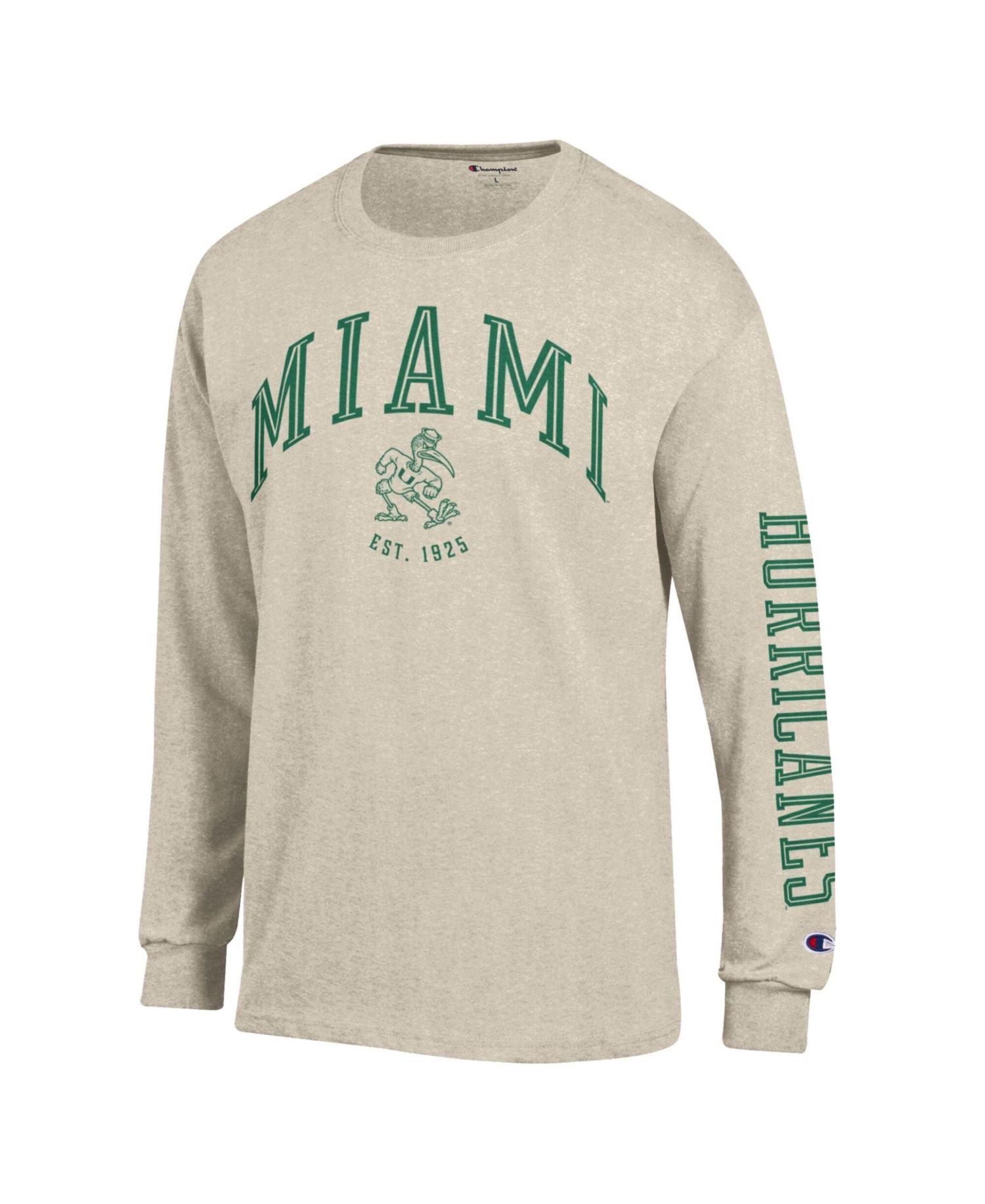 Men's Heather Oatmeal Miami Hurricanes Neutral Arch Long-Sleeve T-Shirt