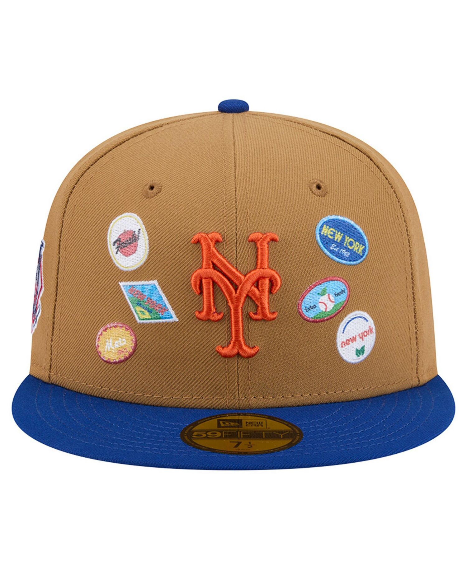 Men's Tan New York Mets Fruit Sticker 59FIFTY Fitted Hat