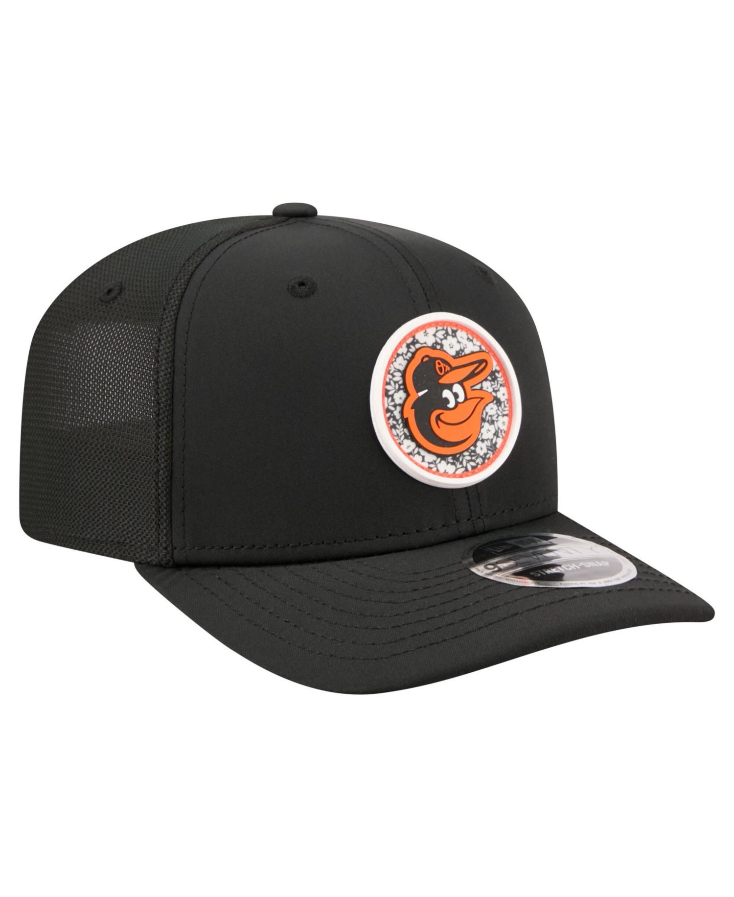Men's Black Baltimore Orioles Floral Patch 9SEVENTY Adjustable Hat