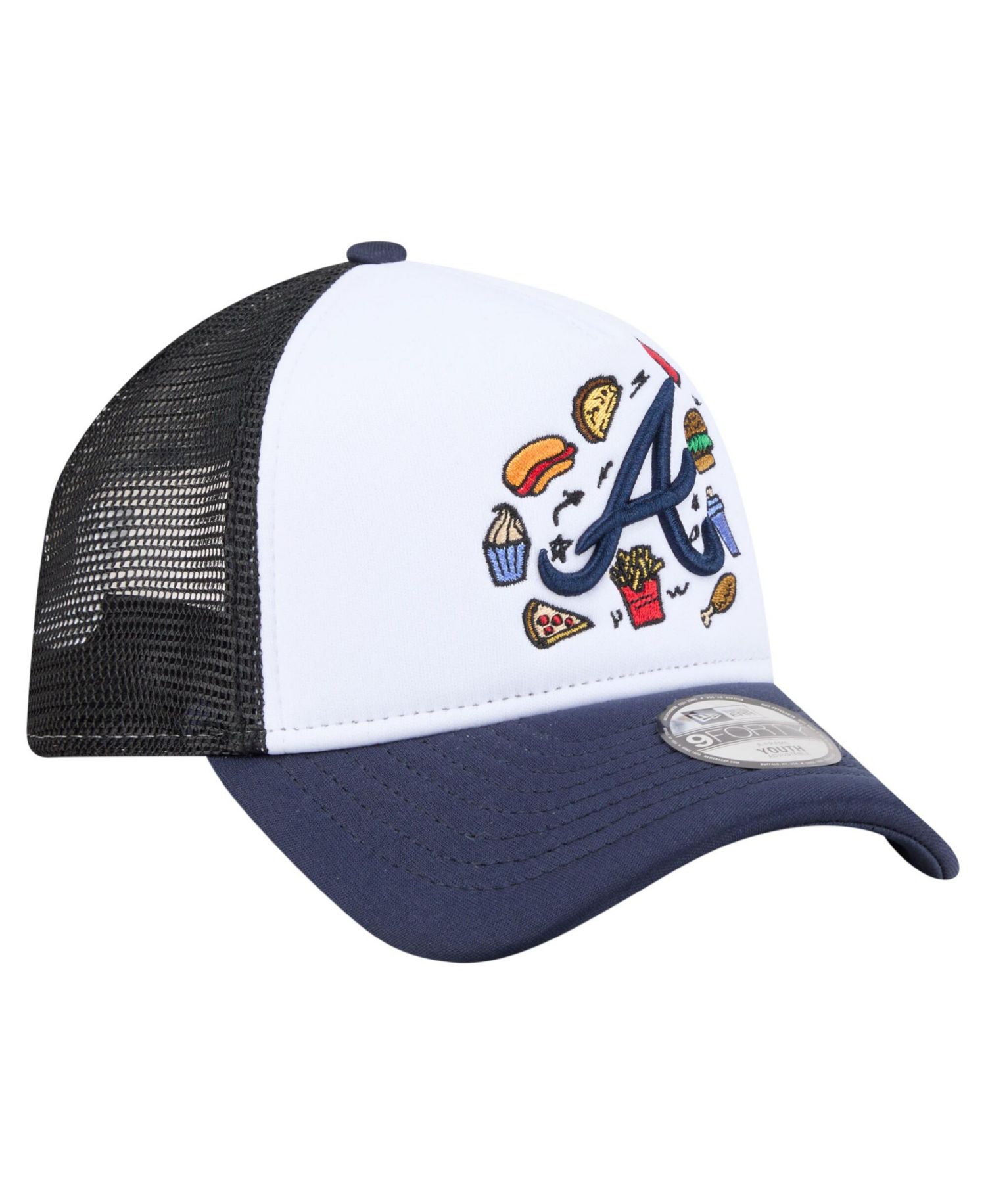 Big Boys and Girls White/Navy Atlanta Braves Food A-Frame 9FORTY Trucker Adjustable Hat