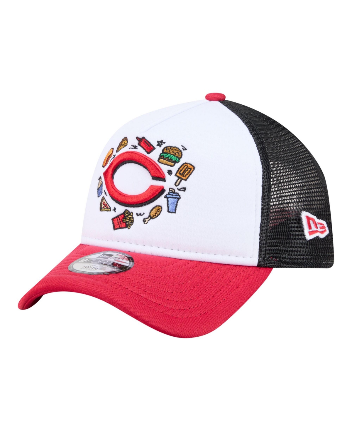 New Era Big Boys and Girls White, Red Cincinnati Reds Food A-Frame 9FORTY Trucker Adjustable Hat