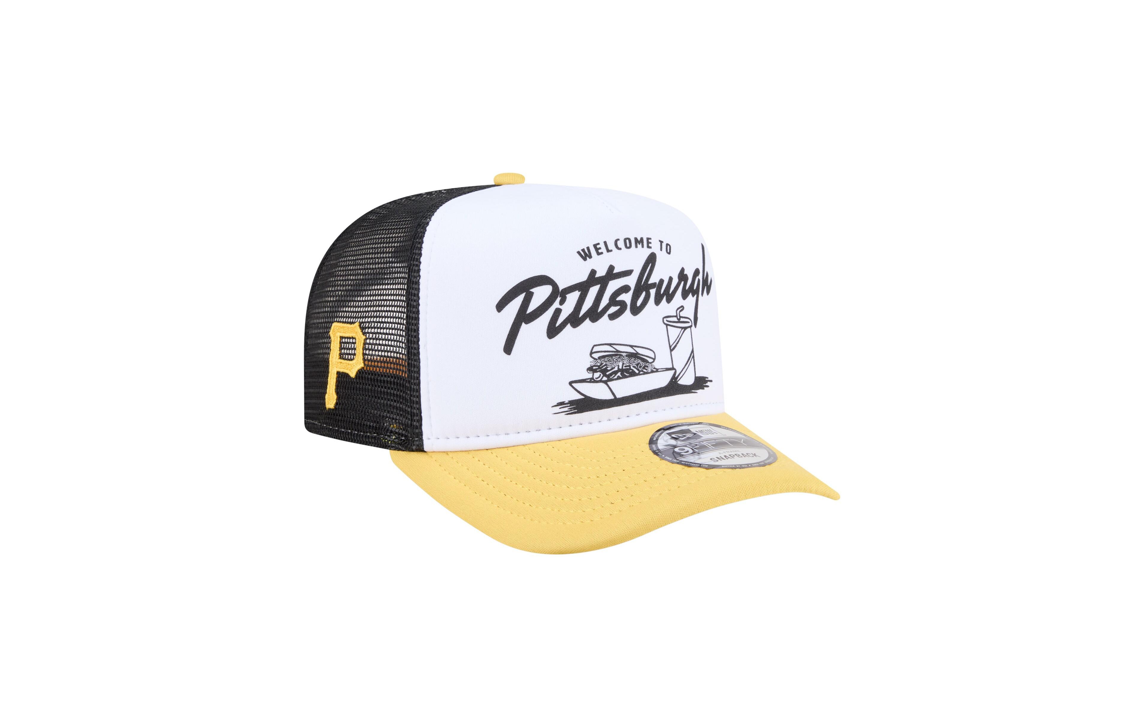 New Era Men's White, Gold Pittsburgh Pirates Foodie A-Frame 9FIFTY Trucker Snapback Hat