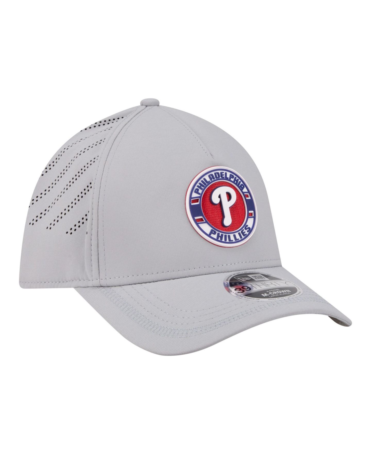 Мужская кепка New Era Gray Philadelphia Phillies Patch 39THIRTY A-Frame M-Crown Perforated Flex Hat — фото 5