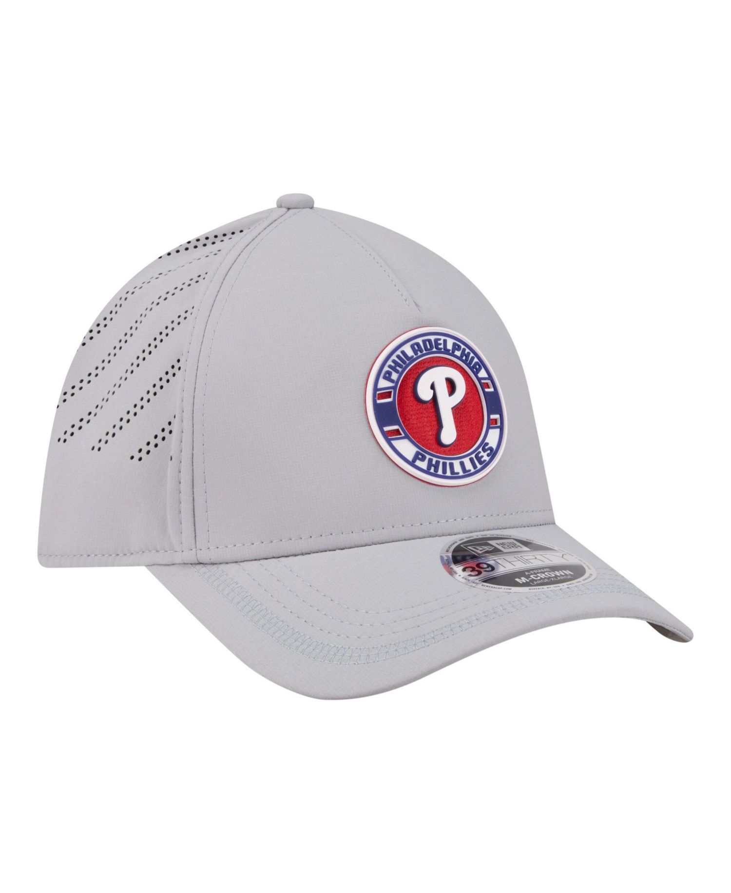 Men's Gray Philadelphia Phillies Patch 39THIRTY A-Frame M-Crown Perforated Flex Hat