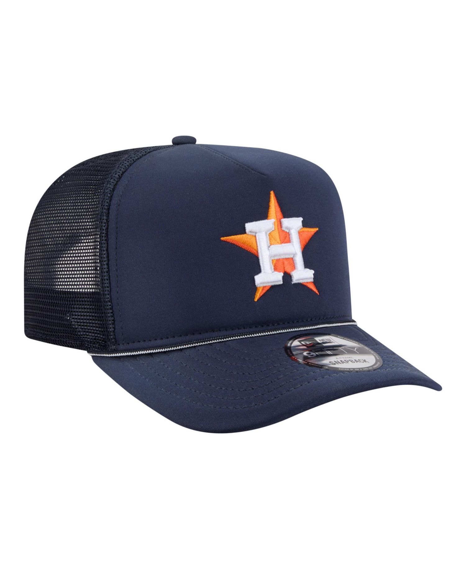 Men's Navy Houston Astros Worn A-Frame 9FIFTY Trucker Snapback Hat