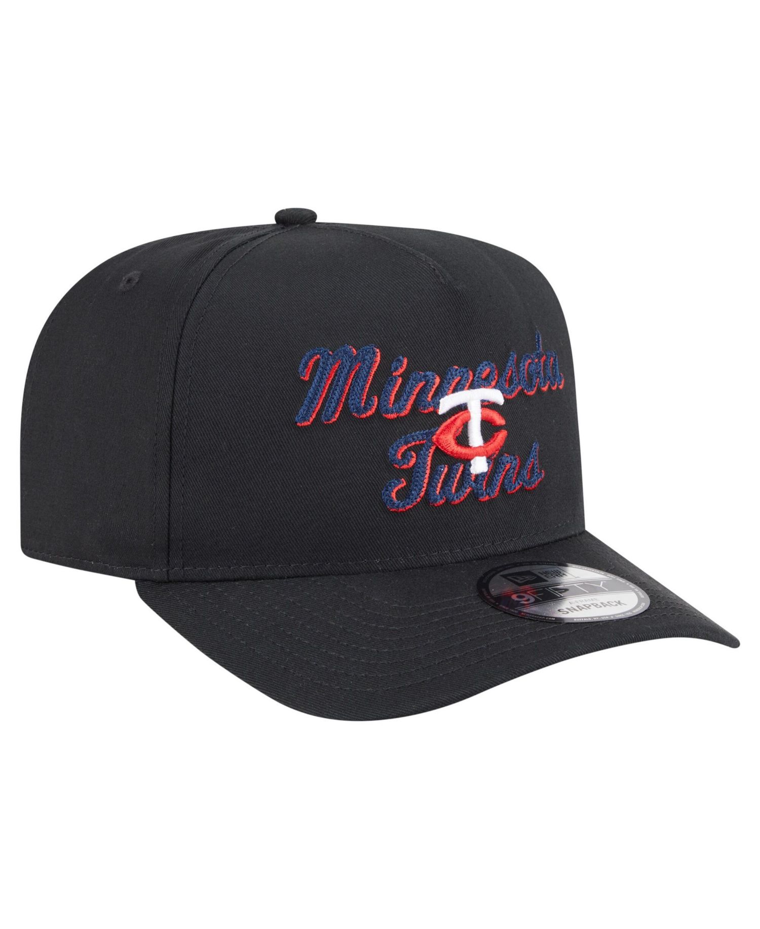 Men's Black Minnesota Twins Chainstitch 9FIFTY A-Frame Snapback Hat