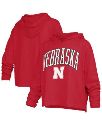 Women's Scarlet Nebraska Huskers Nelson Arch Over Logo Long Sleeve Hooded Slub T-Shirt