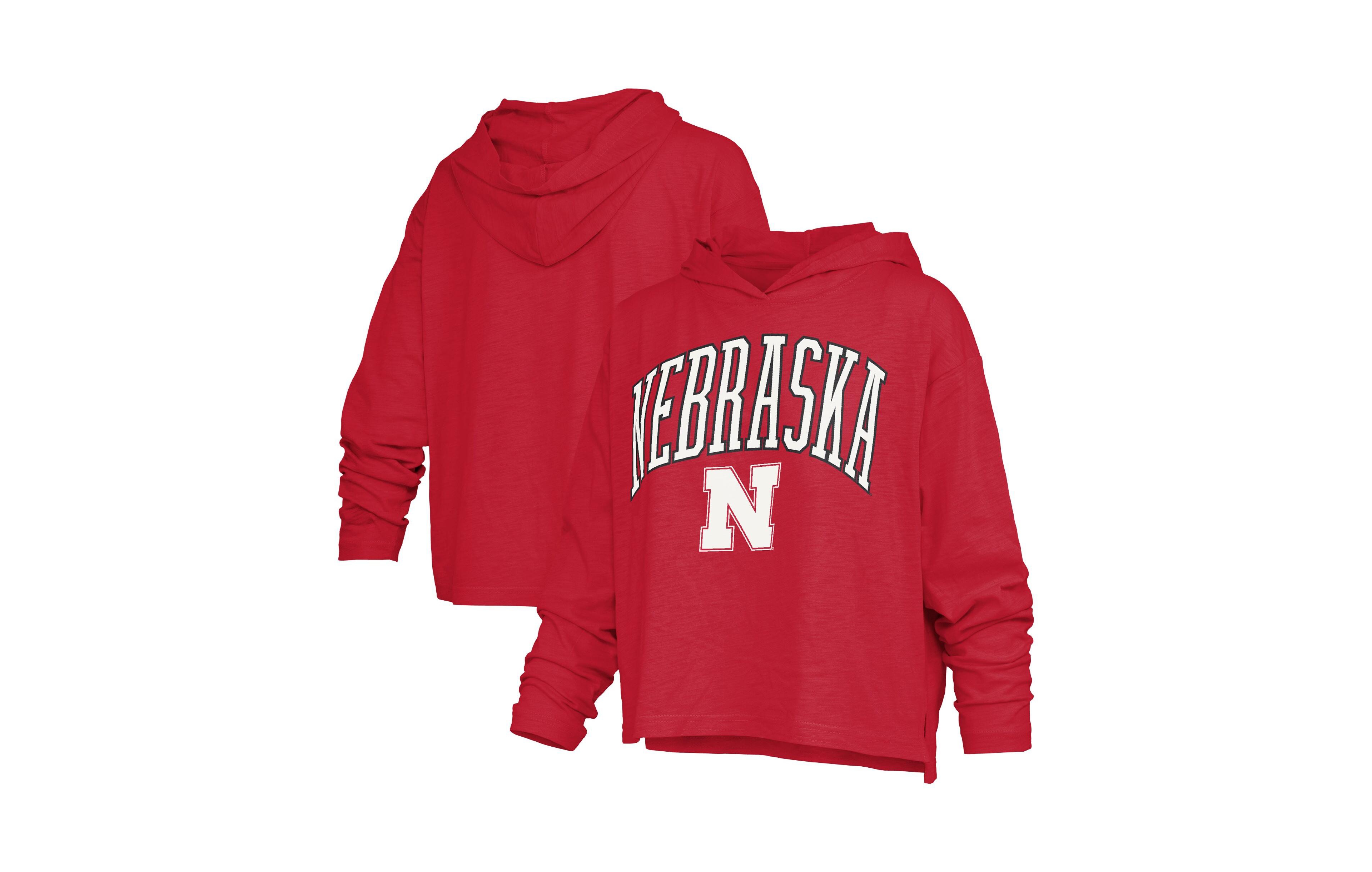 Pressbox Women's Scarlet Nebraska Huskers Nelson Arch Over Logo Long Sleeve Hooded Slub T-Shirt