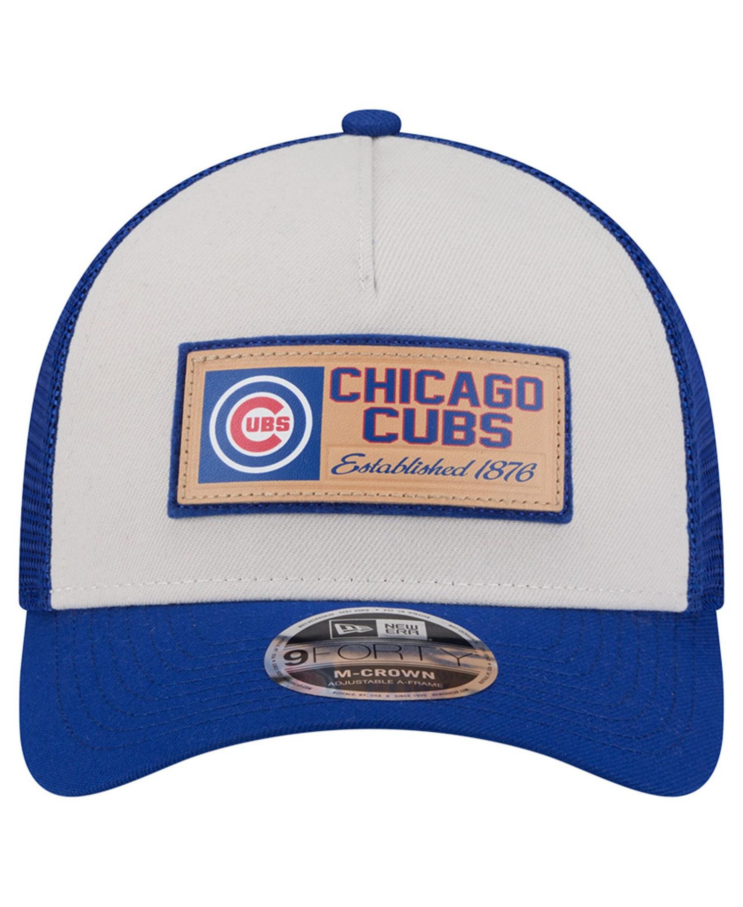 Men's Stone/Royal Chicago Cubs Text A-Frame Trucker 9FORTY Hat